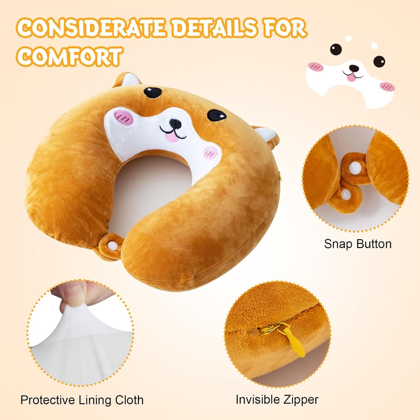 Cirorld Travel Pillow for Kids Adult Cute Neck Pillow for Traveling Memory Foam Airplane Pillow Sleep Mask Animal Flight Pillow Head Rest Neck Support for Cars Long Flights (Dog, 3-8 Y/O)