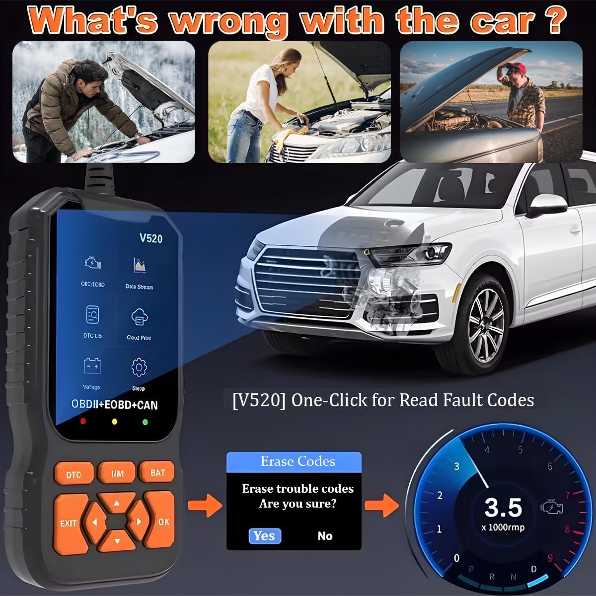 V520 OBD2 Automotive Diagnostic Scanner and Code Reader