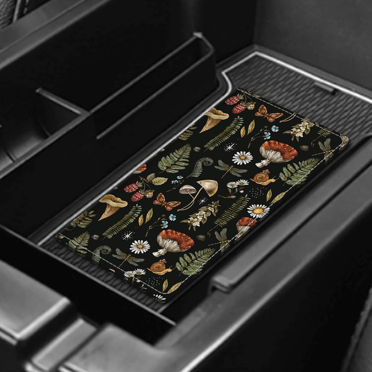 Leather Car Registration and Insurance Card Holder, Cute Car Accessories Vehicle Glove Box Car Organizer for Documents, Cards, License Cute Boho Brown Mushrooms