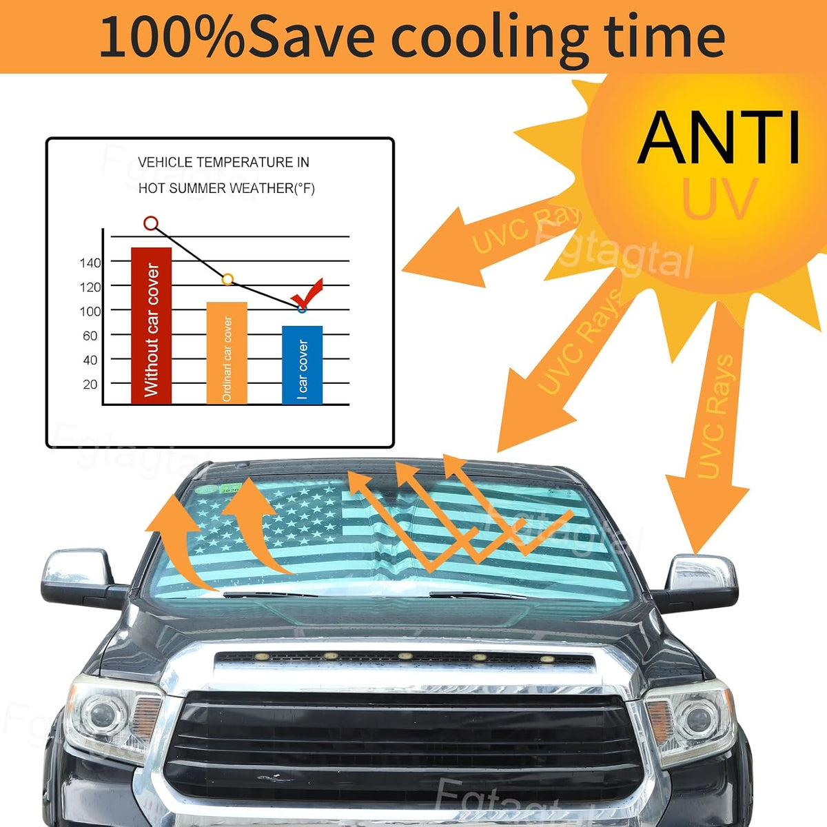 Windshield Sunshade Fit for Toyota Tundra 2007-2021, Folding Car Sun Shade for Front Window, Auto Sun Protection Visors Blocks UV Rays and Keeps Vehicle Cool, American Flag Pattern