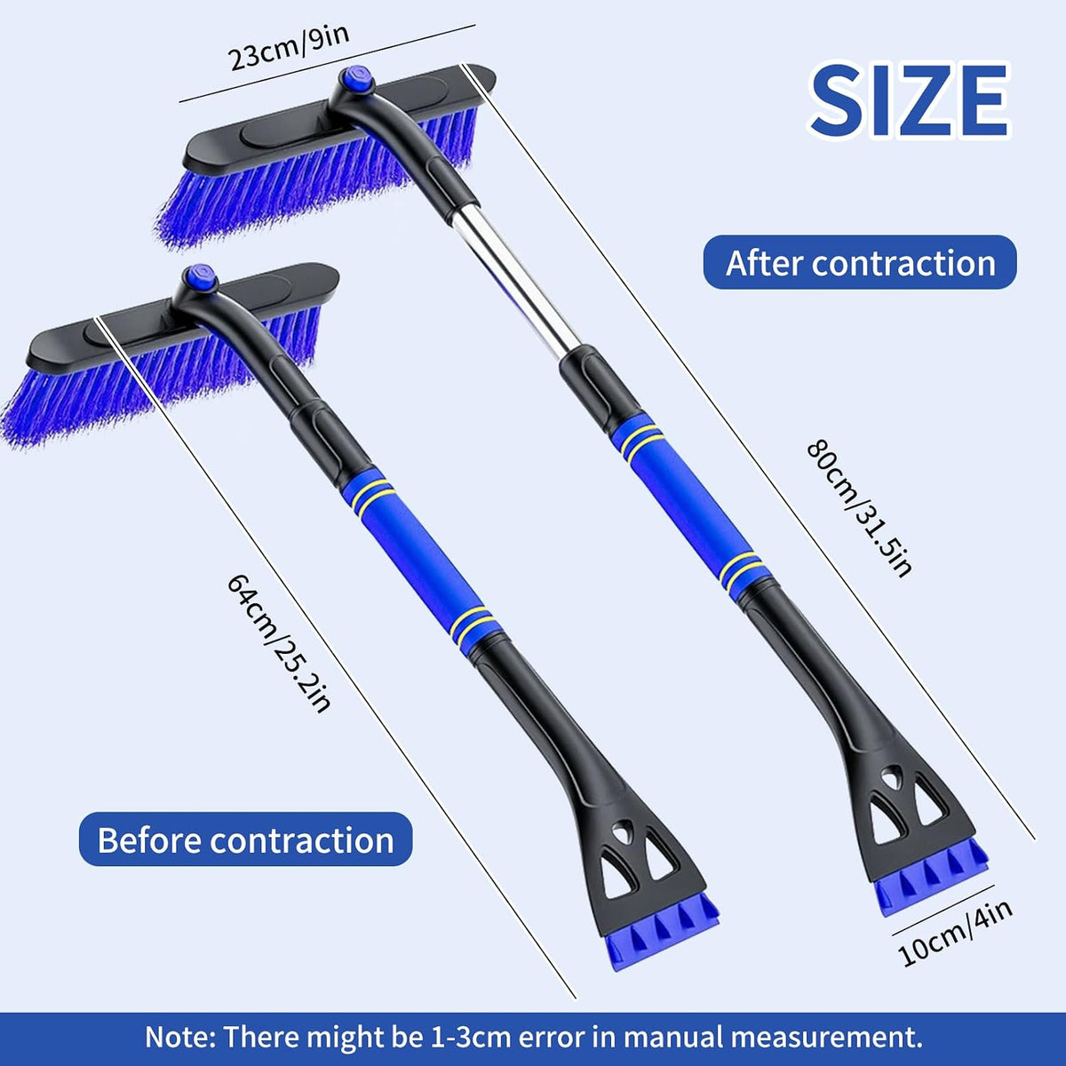 SooGree 31.5" Snow Brush & Ice Scraper for Car Windshield, 3 in 1 Extendable Snow Brush with Squeegee, Detachable Snow Removal Tool with Comfortable Ergonomic Foam Grip for Cars, Suvs, Trucks, RVs