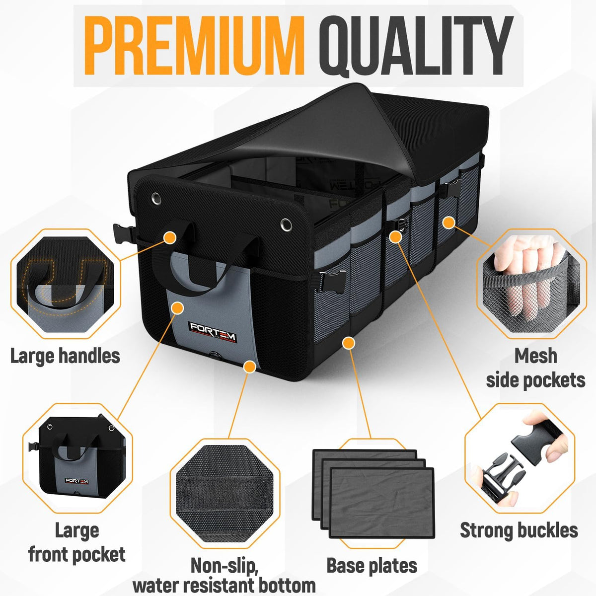 FORTEM Trunk Organizer - Collapsible Car Organizer & Storage Bag for SUVs