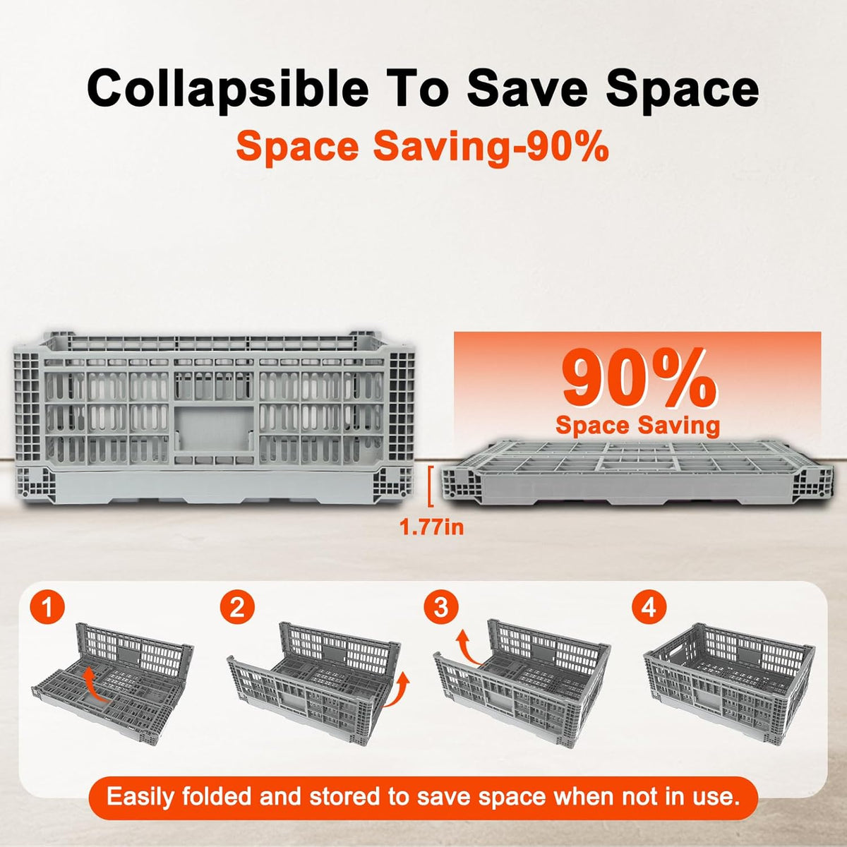 52L Collapsible Crate with Handles, Milk Crates Heavy Duty,