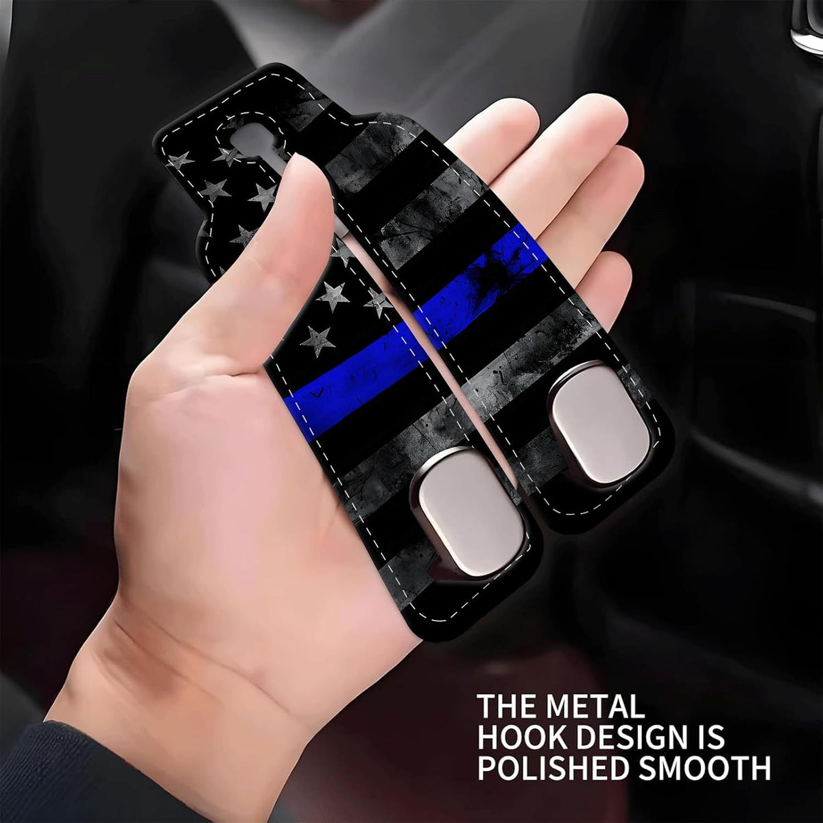 Car Seat Headrest Hook, Universal Leather Cute Hanger Holder Hook, Storage Organizer Interior Accessories for Purse Bags Handbag Black Blue American Flag