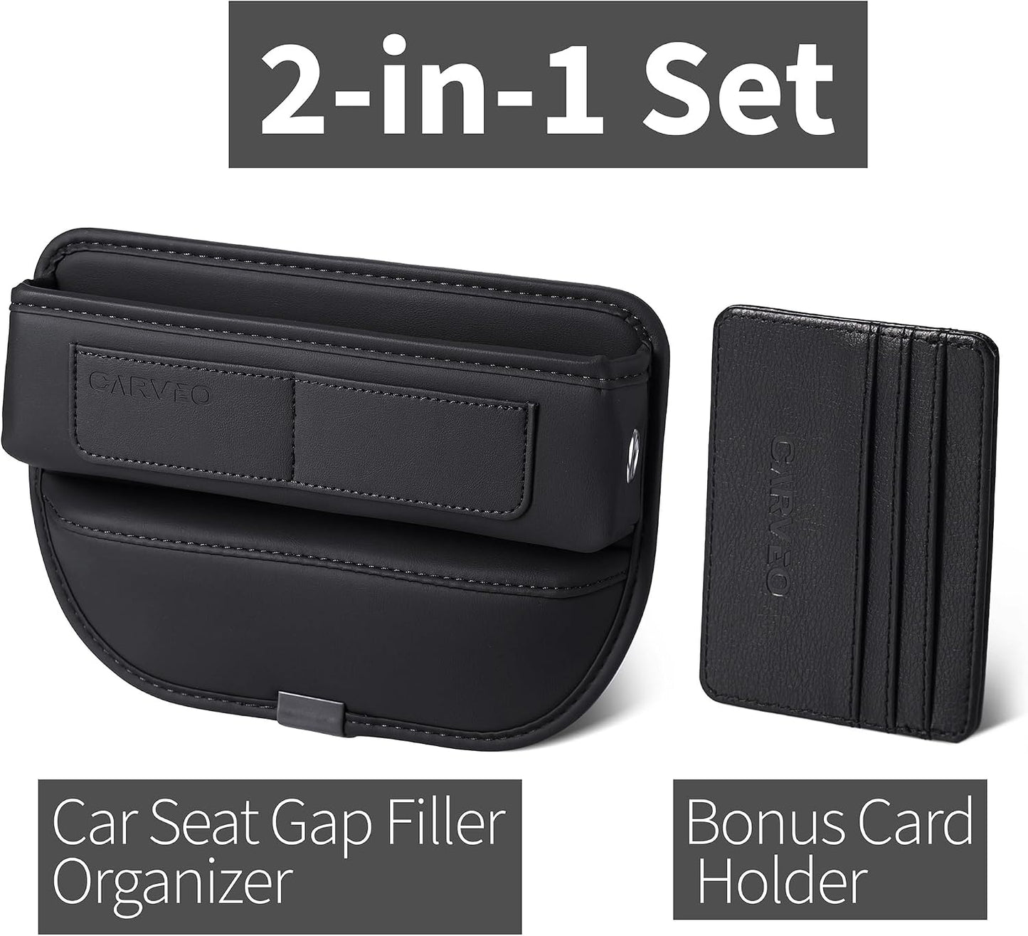 Car Seat Gap Filler Organizer with Charging Hole, In Between Car Seat Catcher for Car, Truck, SUV, Premium PU Leather Interior Accessories, Console Organizer for Phone, Keys and Small Items – Black
