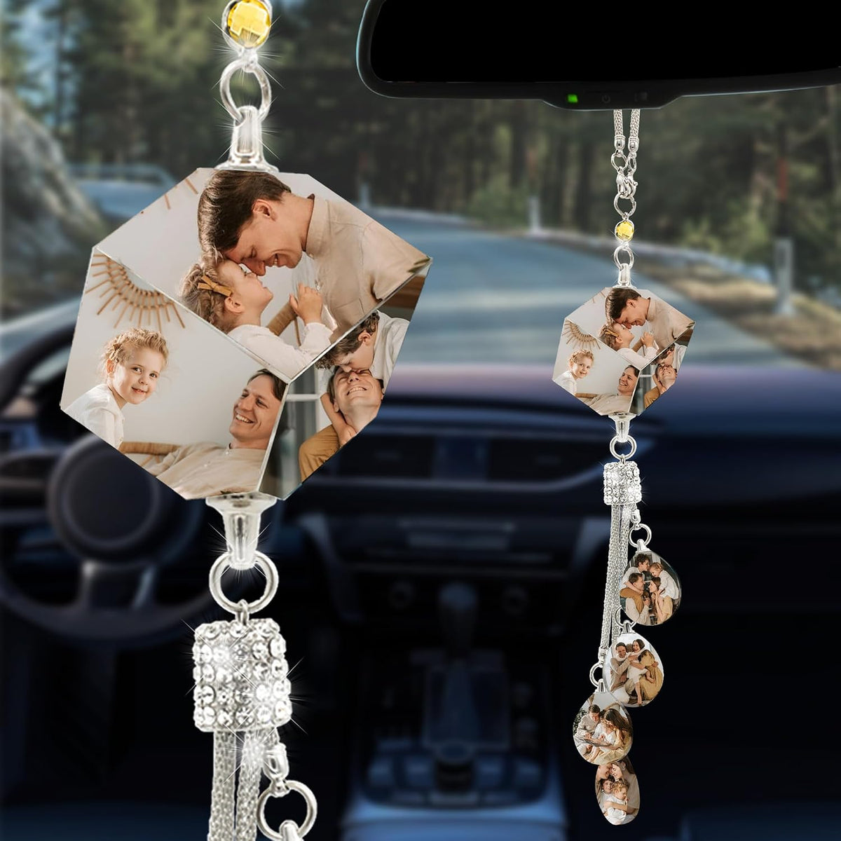 Personalized Photo Car Hanging Accessories, Custom Car Rearview Mirror Hanging Accessories Crystal, Photo Gifts Decor Accessories