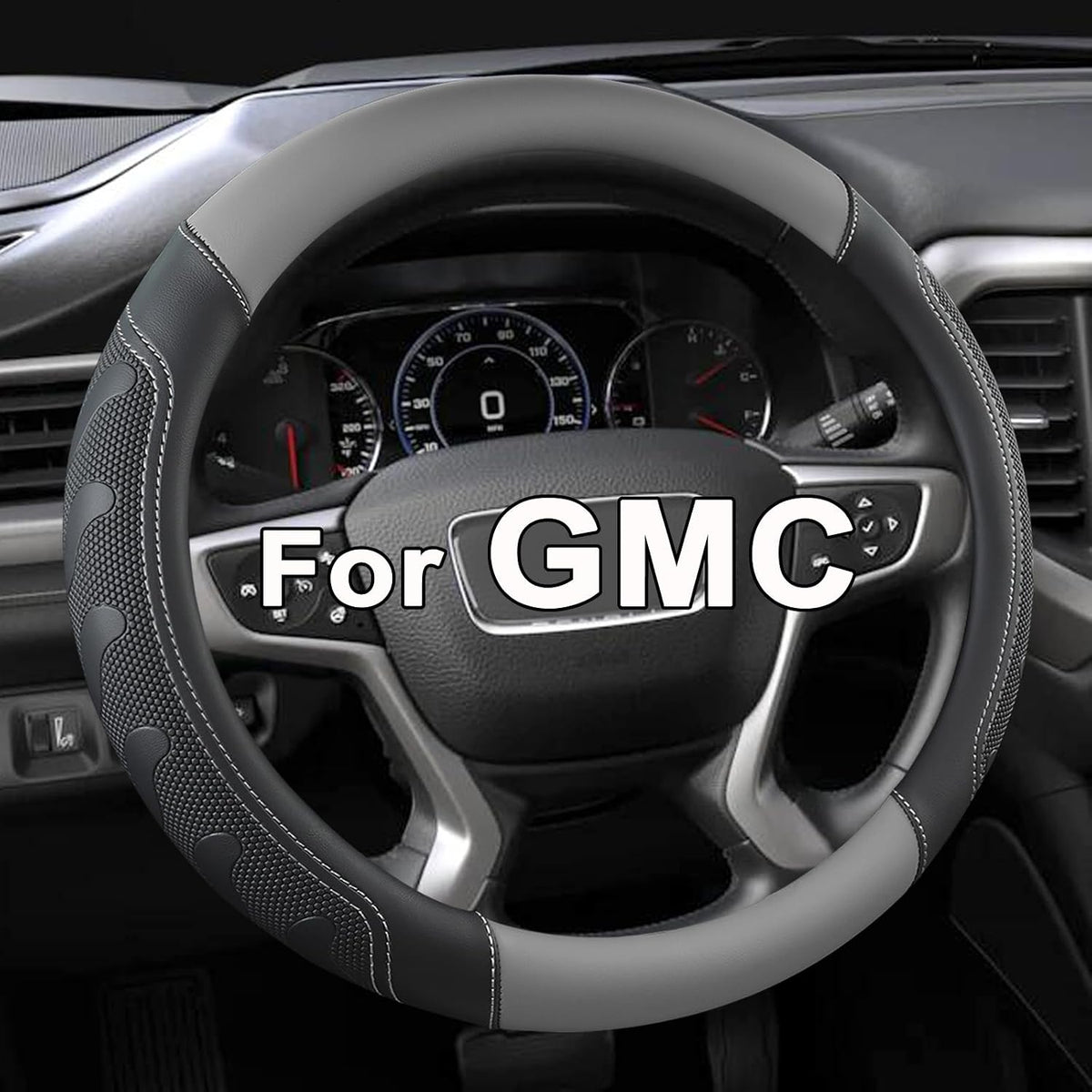 GIANT PANDA Steering Wheel Cover for GMC Sierra Acadia Terrain Yukon(Black+Gray Line-Standard Size)