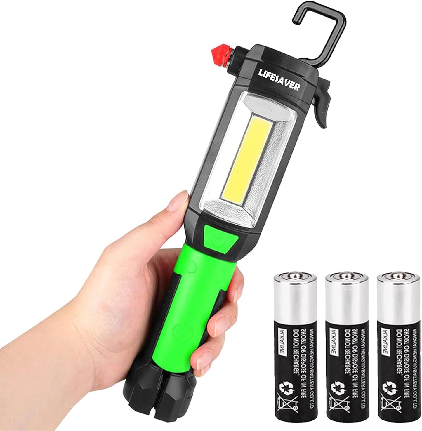 AlltroLite 9-in-1 Emergency Auto Tool with LED Flashlight | Multi-Function Car flashlight Kit with Three Lighting Modes, Window Glass Breaker, Seat Belt Cutter & Magnetic Base (Batteries Included)