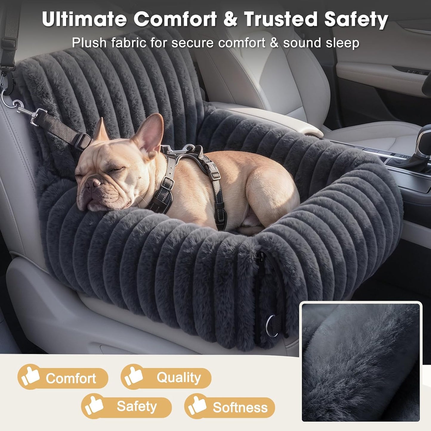 MIXJOY Dog Car Seat for Small/Medium Dogs up to 25 lbs, Multi-Functional Dog Carrier for Car with Detachable Washable Cover, Pet Travel Bed with Clip-On Safety Leash, Grey