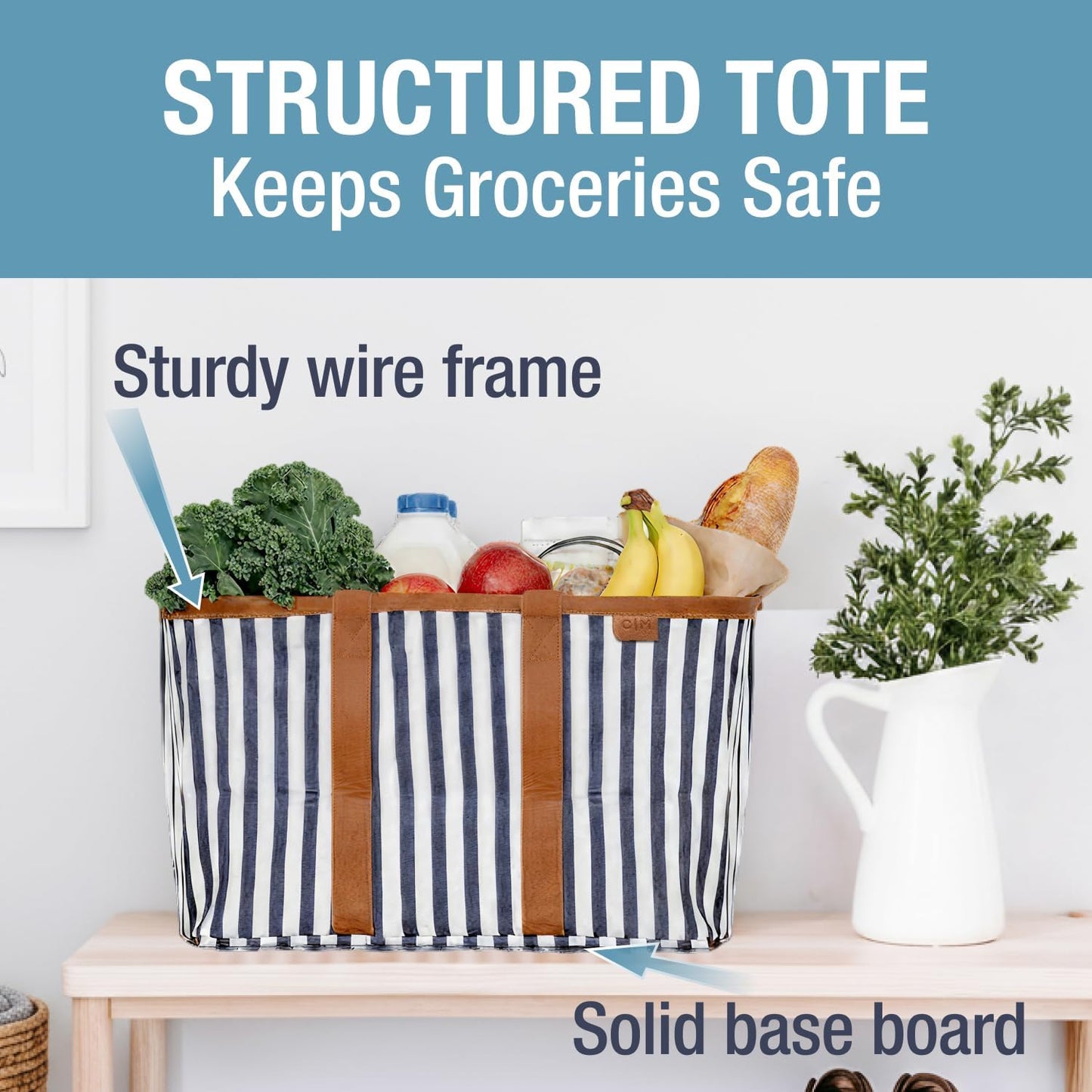 CleverMade Collapsible LUXE Tote, 30L Foldable Grocery Shopping Bag, Reusable