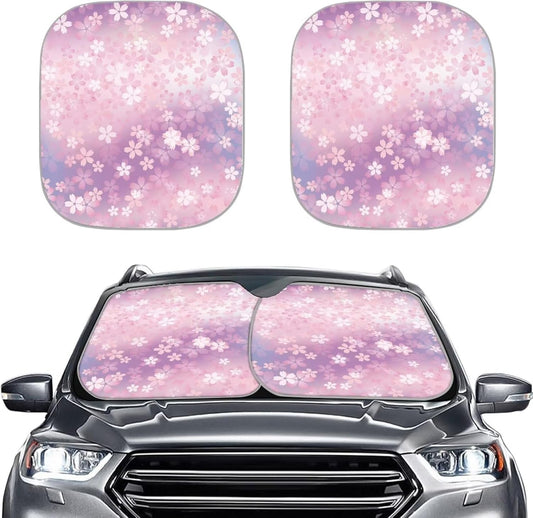 Pink Groovy Flower Car Windshield Sun Shade 2 Piece Foldable Car Sun Shade Windshield Cover Sunshade Blocks UV Rays Sun Visor Protector Automotive Interior Sun Protection Accessories