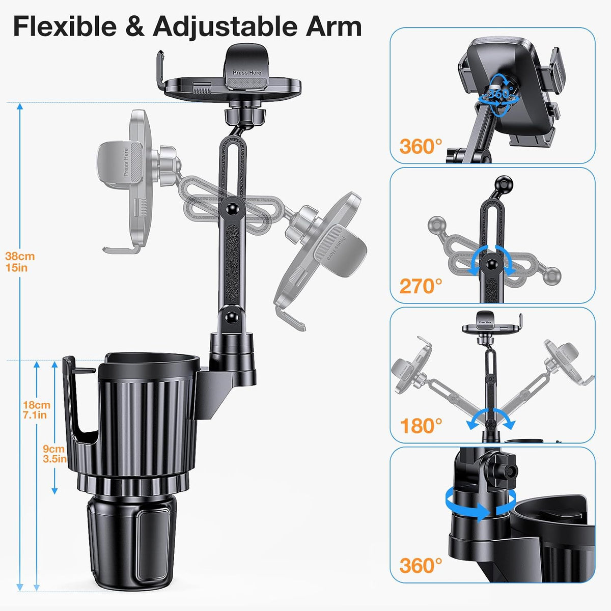 Coolpow Car Phone Holder Mount, 2 in 1 Universal Cup Car Phone Holder