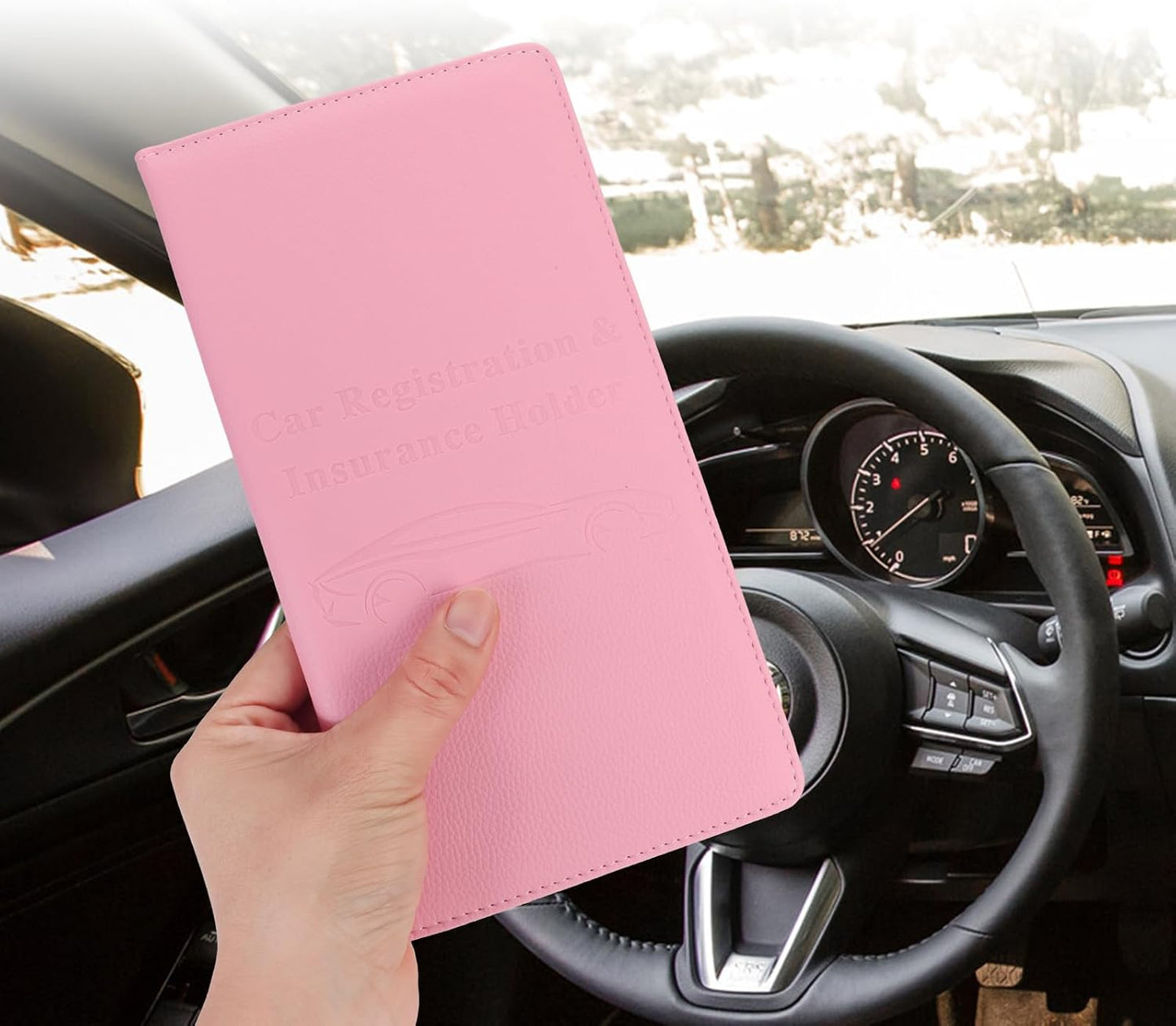 Cacturism Car Registration and Insurance Holder, Car Accessories Vehicle Glove Box Car Organizer Women Car Accessories with Magnetic Shut for Cards, Essential Document, Driver License, Pink