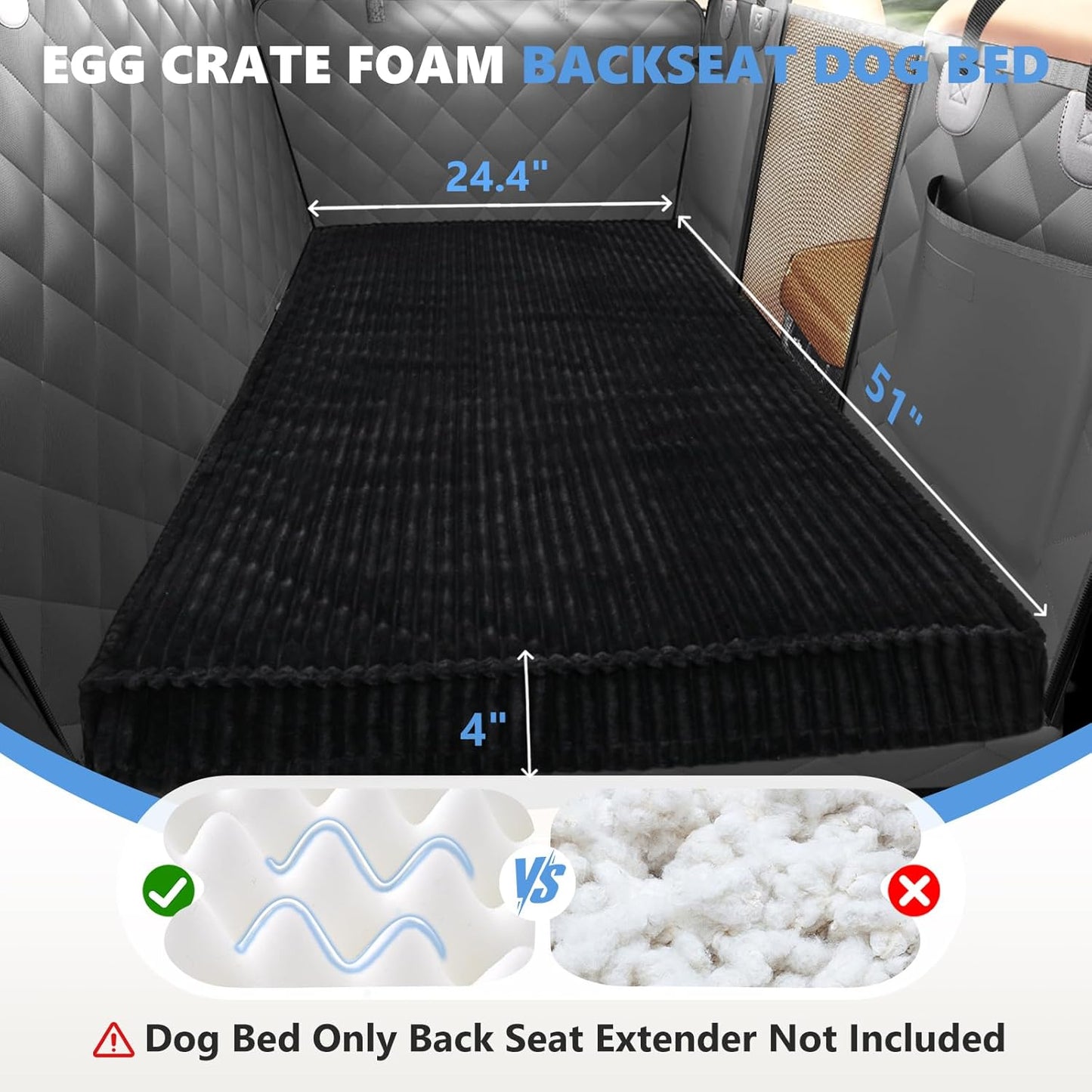 Backseat Dog Bed Non-Slip, Dog Bed for Car Back Seat Soft and Comfortable, Back Seat Pet Bed Mat for Travel, Pet Car Blanket for Backseat Extender and Seat Covers Black