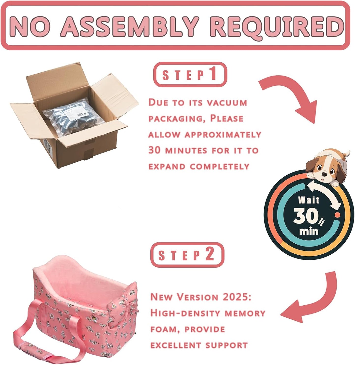 Console Dog Car Seat - Portable Dogs Armrest Booster Seat for Small Dog, Anti-Collapse Pet Car Seat with Soft Cushion Safety Belt, Support Pet Up to 11lbs (Pink Daisy)