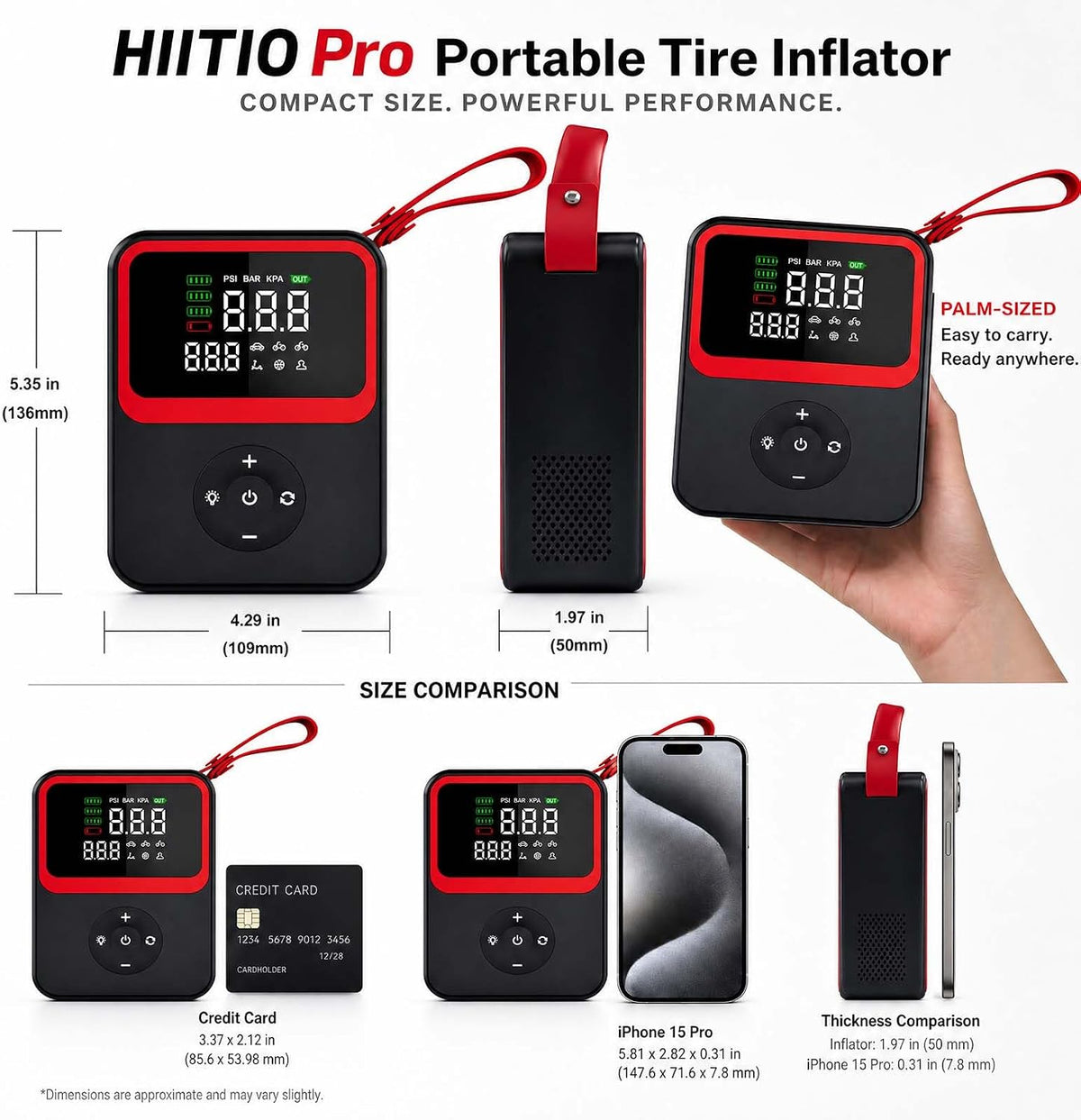 Pro Portable Tire Inflator with Digital Pressure Gauge, LED Light and Auto Shut-Off, 27L/Min 12000mAh, Faster Cordless Pump for MPV, Car, Electric Bikes, Motorcycle, Ball, UL 1450 Tested