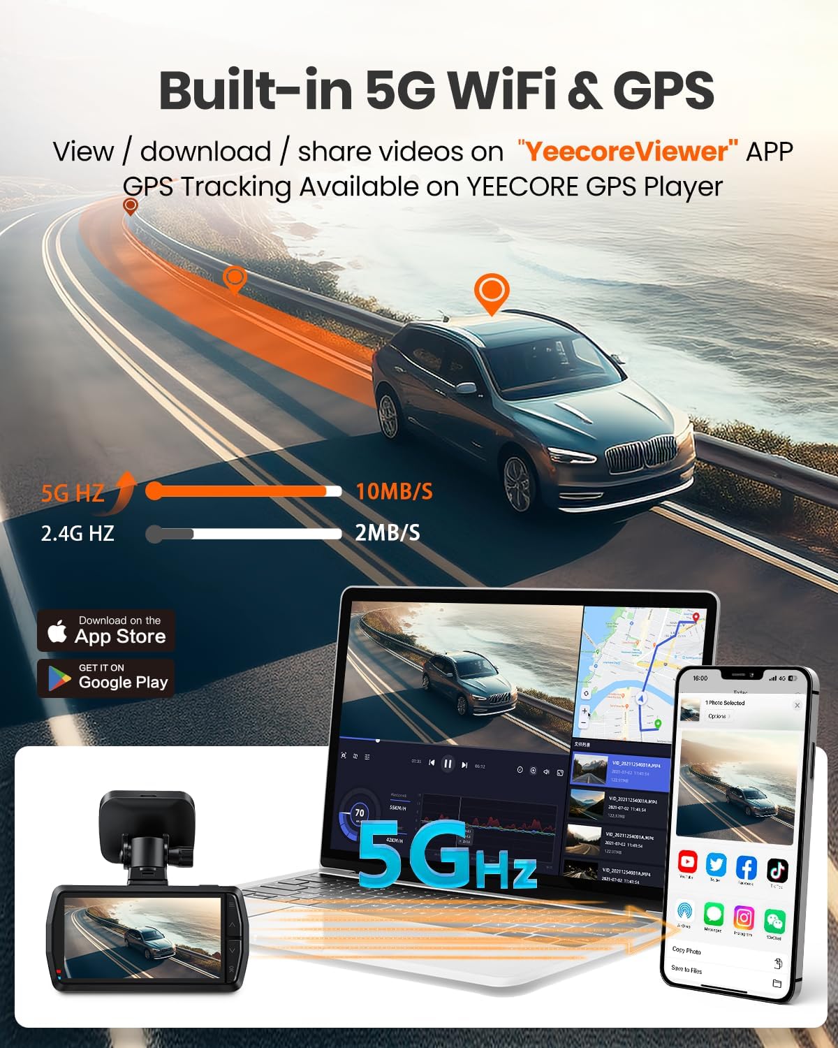 D22 Real 4K Dash Cam Front and Rear, 5.8GHz Wi-Fi GPS, Top-Level HDR Sensor