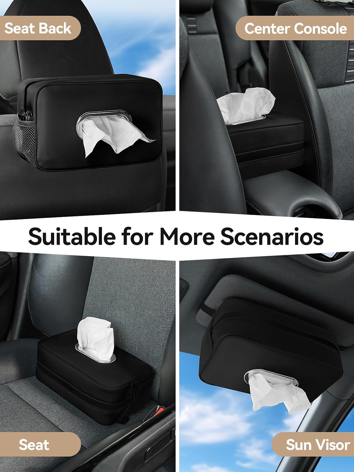 2PCS Multi-Functional Car Tissue Holder with ‌2 Tuck Nets, Tissue Box Cover