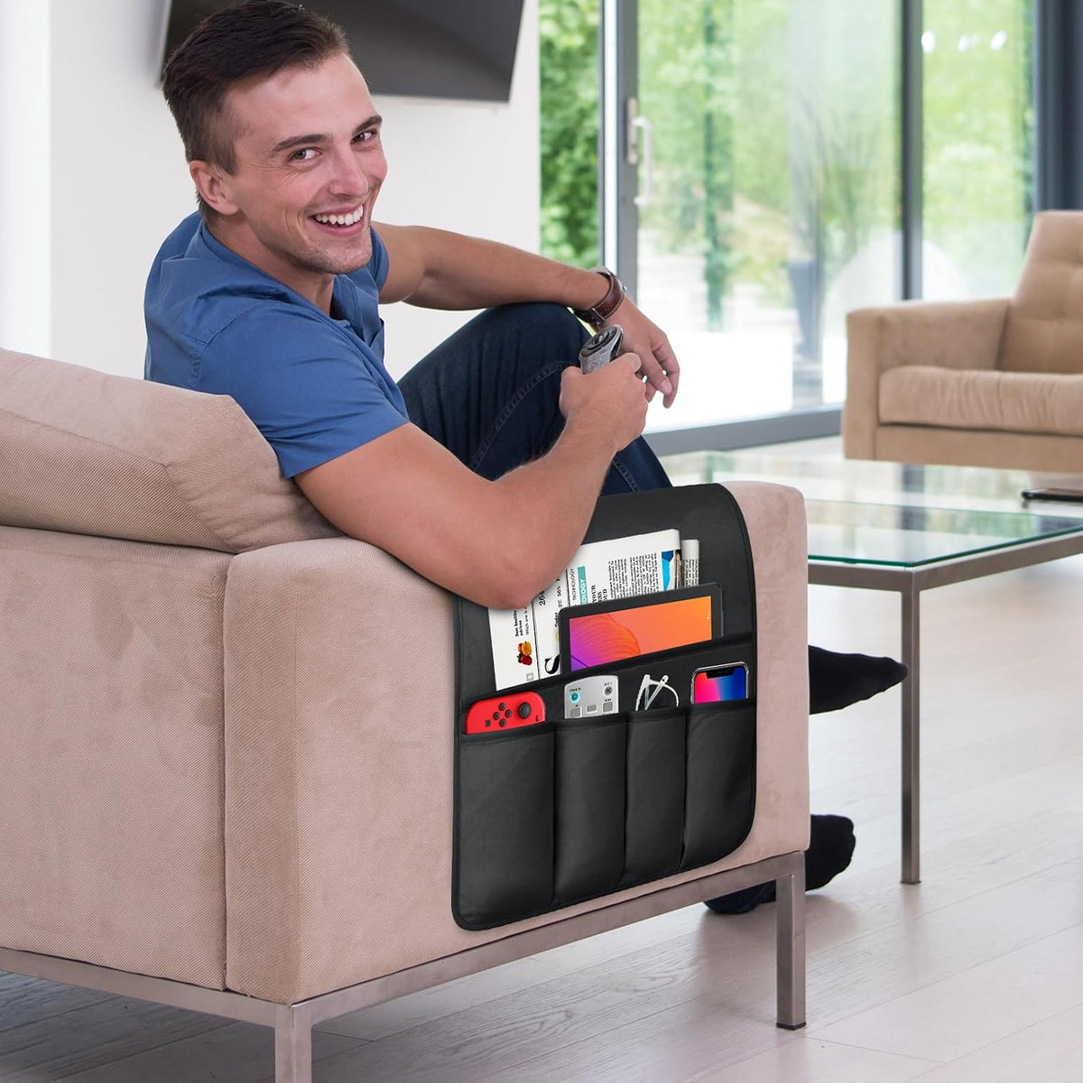 Remote Control Holder for Armchair Caddy, Remote Holder with 5 Pockets