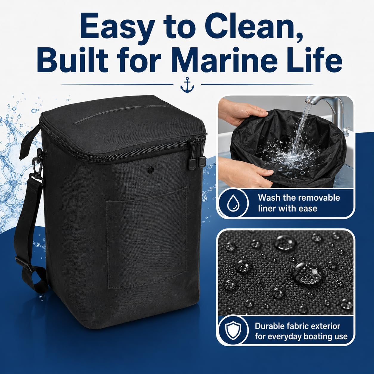 Boat Trash Can, Portable Boat Trash Bag, Reusable Garbage Bag, Easy to Install & Clean, 3.96 Gallons Multi-Purpose Boating Equipment Accessories