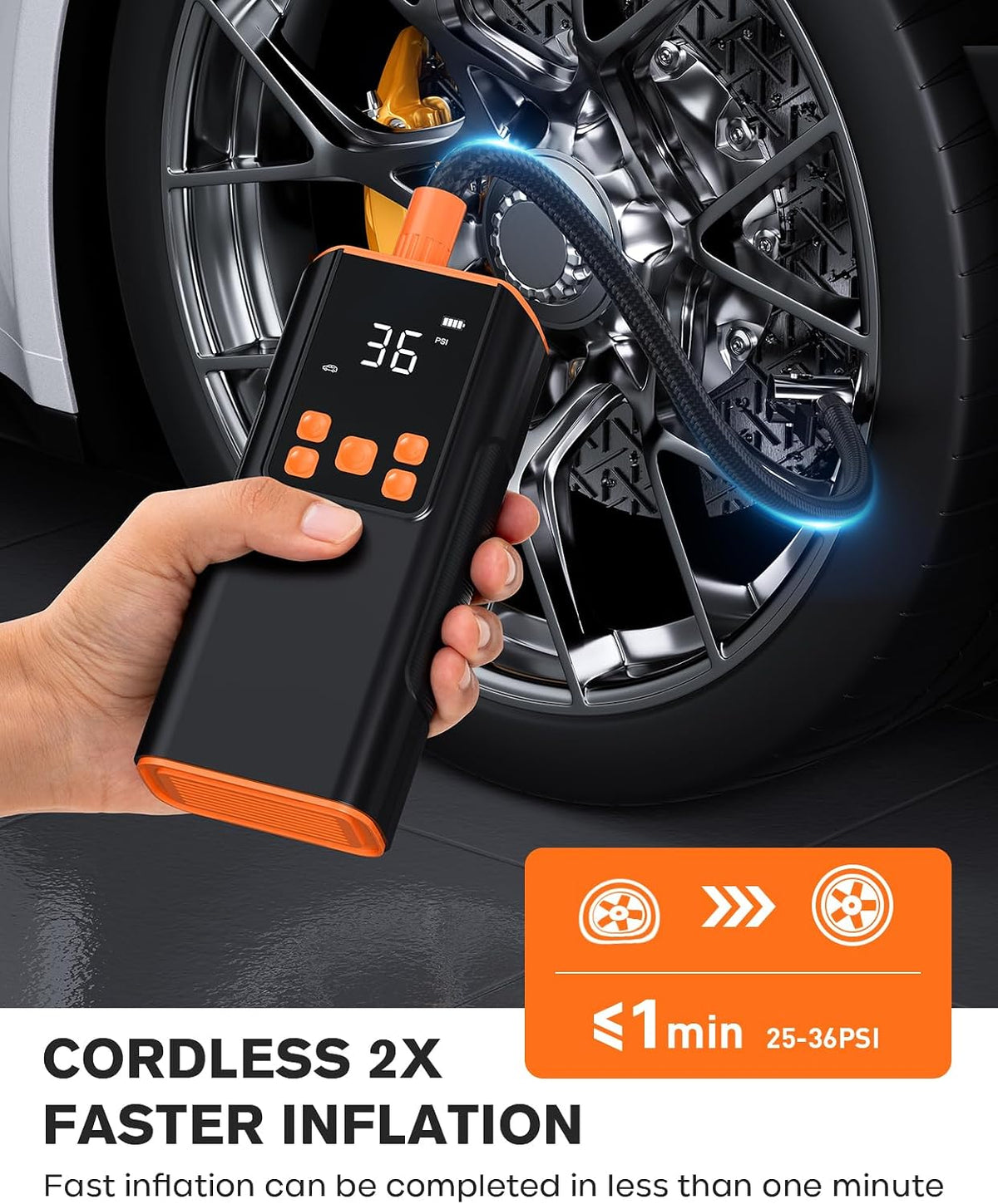 Zeee Tire Inflator Portable Air Compressor, 150PSI Portable Air Pump with Accurate Pressure LCD Display, 2X Fast Inflation Cordless Tire Pump for Car Bicycle Motorcycle Ball