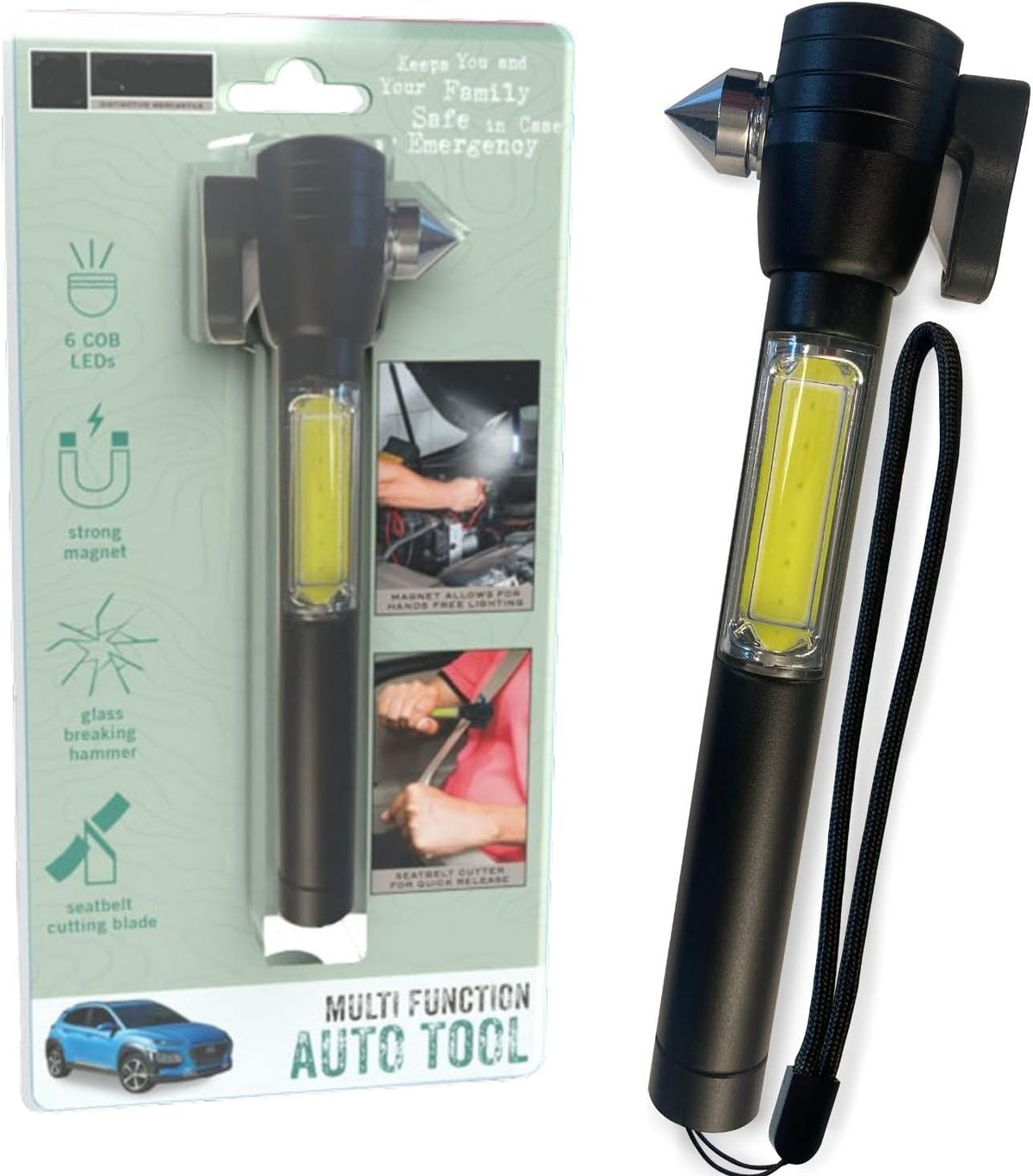 Ideas In Life Auto Tool Flashlight, Car Window Breaker, Seatbelt Cutter