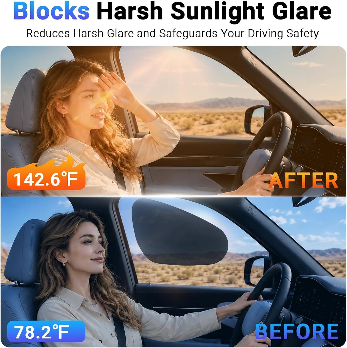 Car Window Shade Static Cling, Roll Windows Down for Driver, 2 Pack | Car Window Covers with 99% UV Block | No Glue No Residue |Driver Protection, Car Shades for Side Windows, Fit for Most Cars