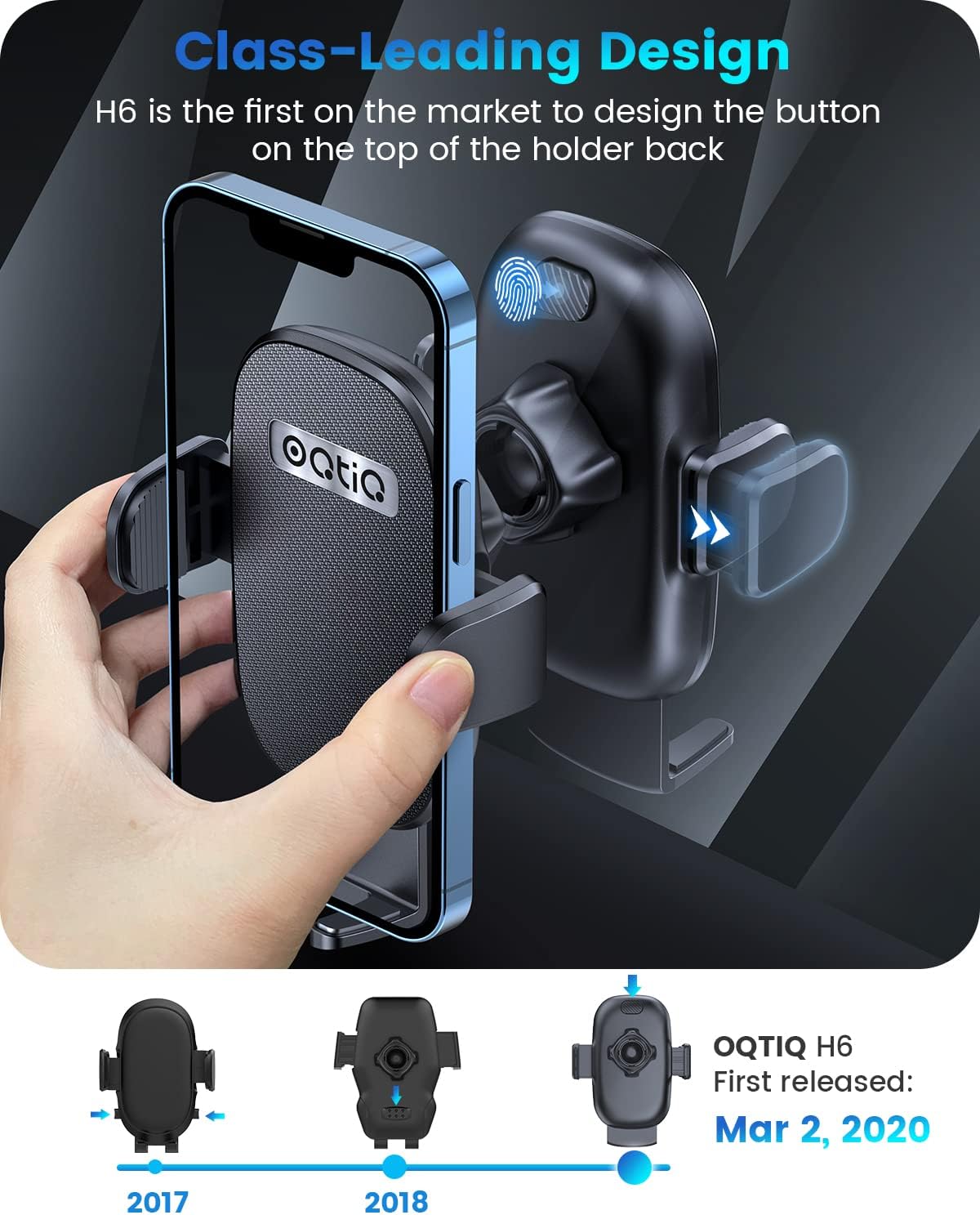 OQTIQ 3-in-1 Car Phone Mount for Dashboard, Windshield & Air Vent – Strong Suction Cup Holder with Adjustable Arm & 360° Rotation – Universal Car Cell Phone Holder for iPhone & Android Smartphones