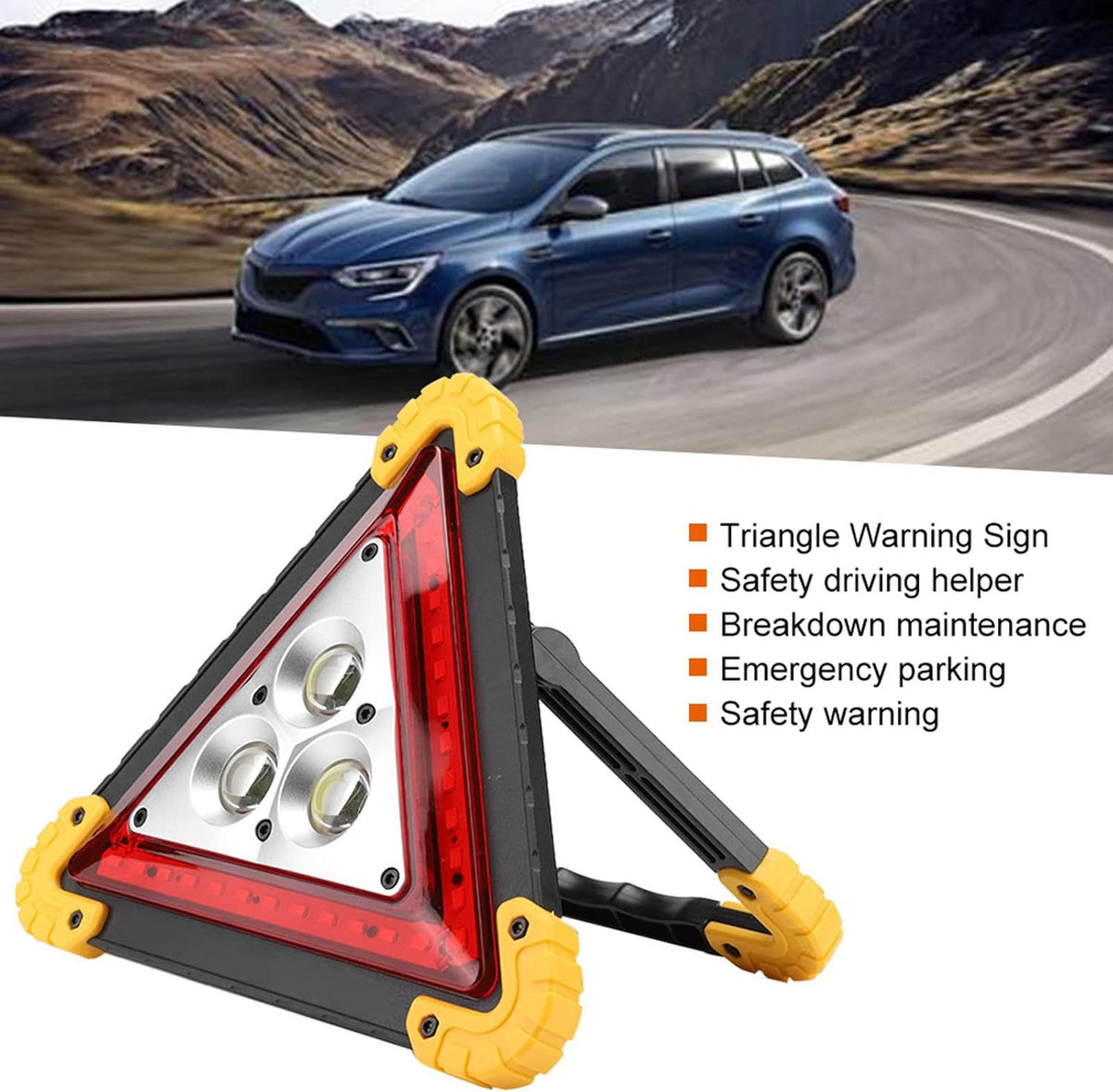 Multifunctional Emergency Warning Triangle, Red LED Warning Light - High Visibility Safety Sign for Car Emergency Situations
