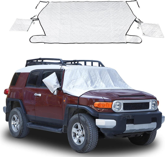 Windshield Snow Cover Fit for Toyota FJ Cruiser 2007-2021, Front Windshield Cover for Ice and Snow, Auto Extra Thick Windshield Ice Cover Protects Windshield from Rain, Sun, Frost(Silver)