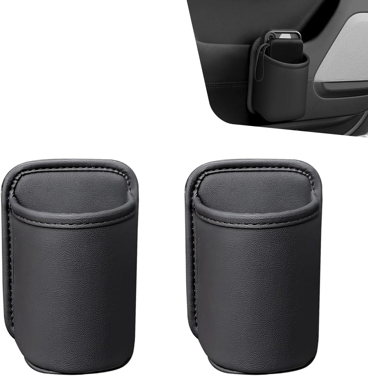 2 PCS Back Seat Cup Holders for Cars, Door Storage Box, Multifunctional Storage Bag Trash Can, Universal for Car Leather Water Bottle Holder, Auto Interior Accessories (Black)