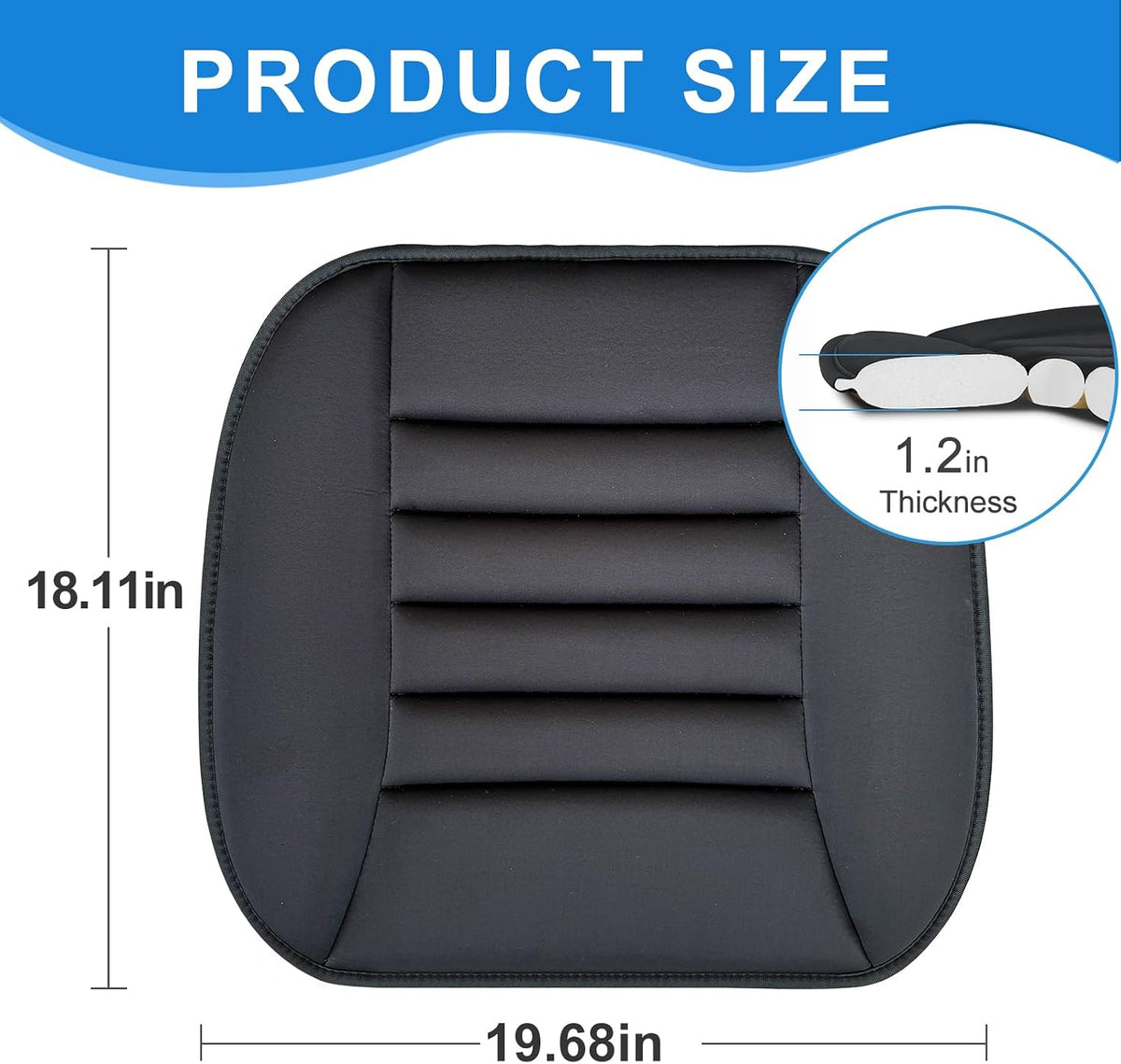 Car Seat Cushion, Driver & Office Comfort, 1.2'' Memory Foam, Black