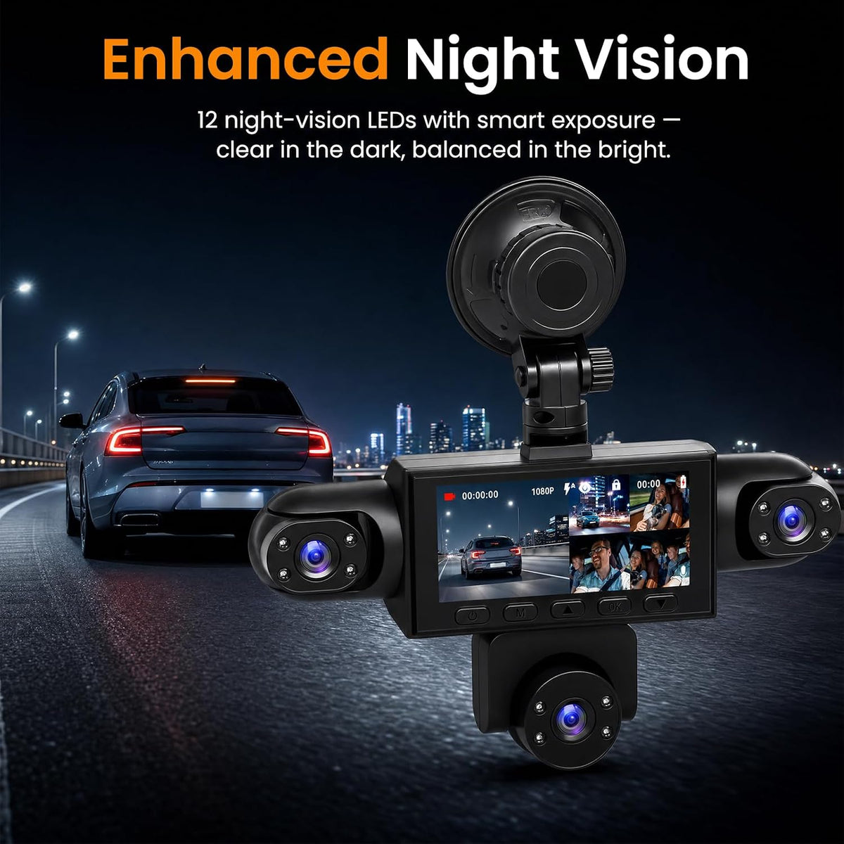 360° 5 Lens Dash Cam Front and Rear Inside Left Right, 1080P Dash Cam for Cars,3 Inch Dashcams with 10 Modes Loop Recording Night Vision Motion Detection 24H Parking Monitor Reversing Assistance