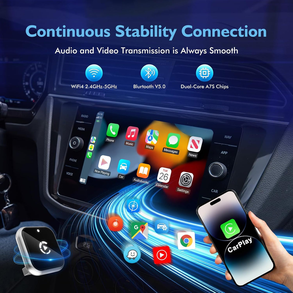 Ultra-Thin Mini Wireless & Bluetooth CarPlay Adapter