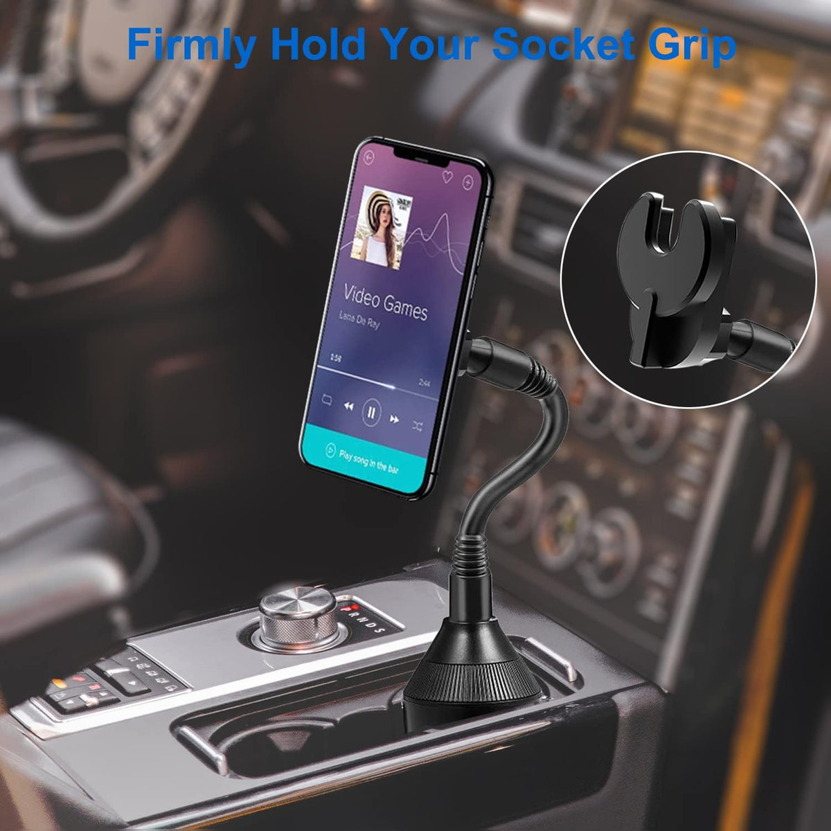 JCWINY Car Phone Holder for Pop Socket, Car Cup Holder Phone Holder Compatible with Popsocket Mount for Car, Flexible Gooseneck Car Mount for Pop Mount Fits iPhone Samgsung and Any Smartphones