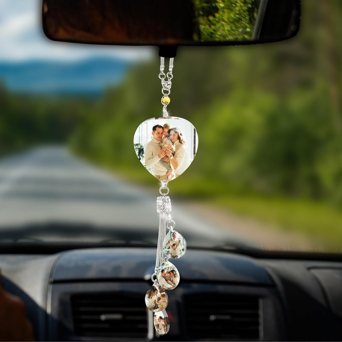 Personalized Photo Car Hanging Accessories, Custom Car Rearview Mirror Hanging Accessories Crystal, Photo Gifts Decor Accessories
