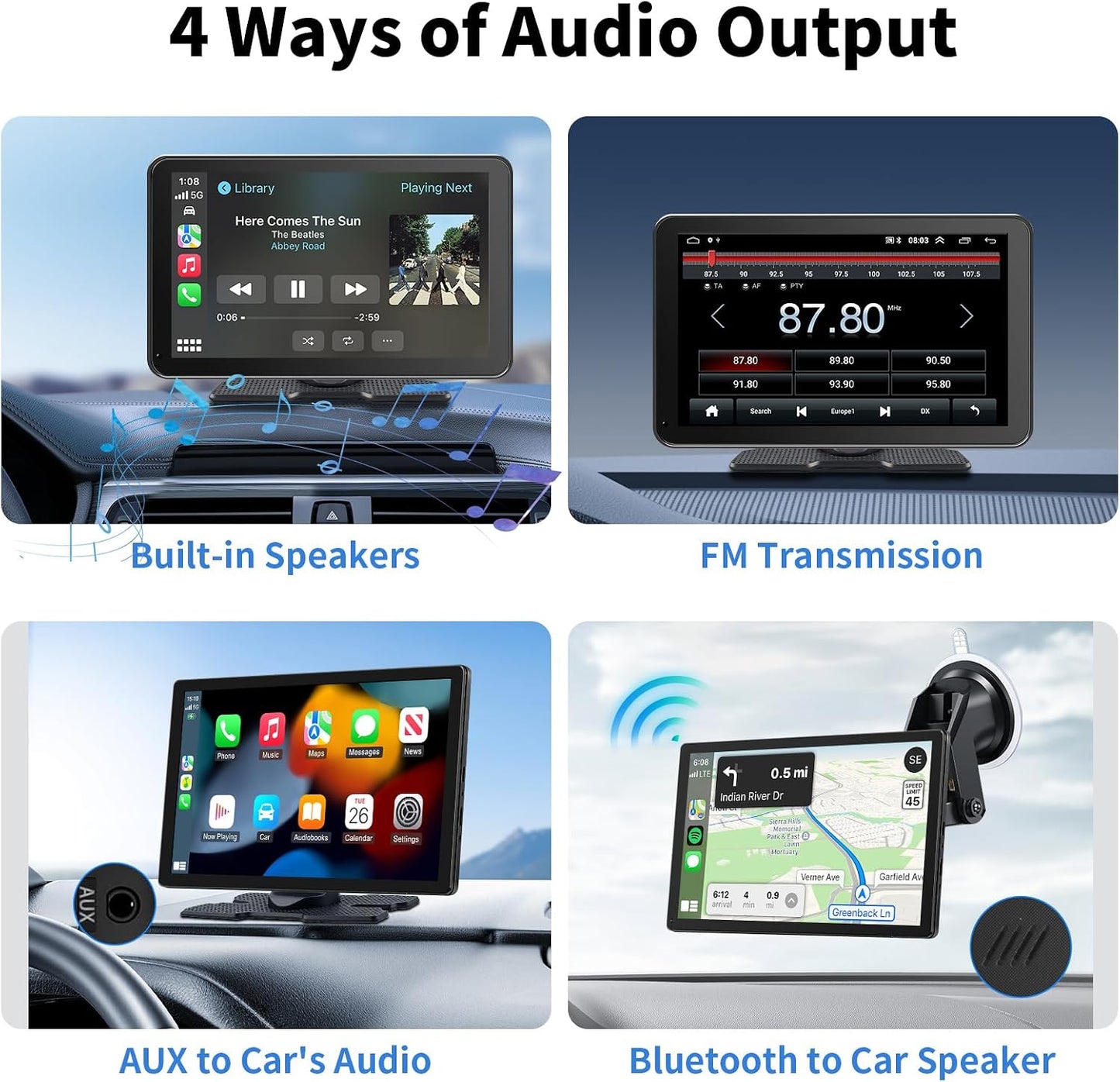 CarPlay Screen for Car, 9'' Wireless CarPlay & Android Auto - Smart Portable Touchscreen with Bluetooth/FM, Mirror Link, Voice Control, GPS Navigation, Hands-Free Calling, Plug & Play Car Play Screen