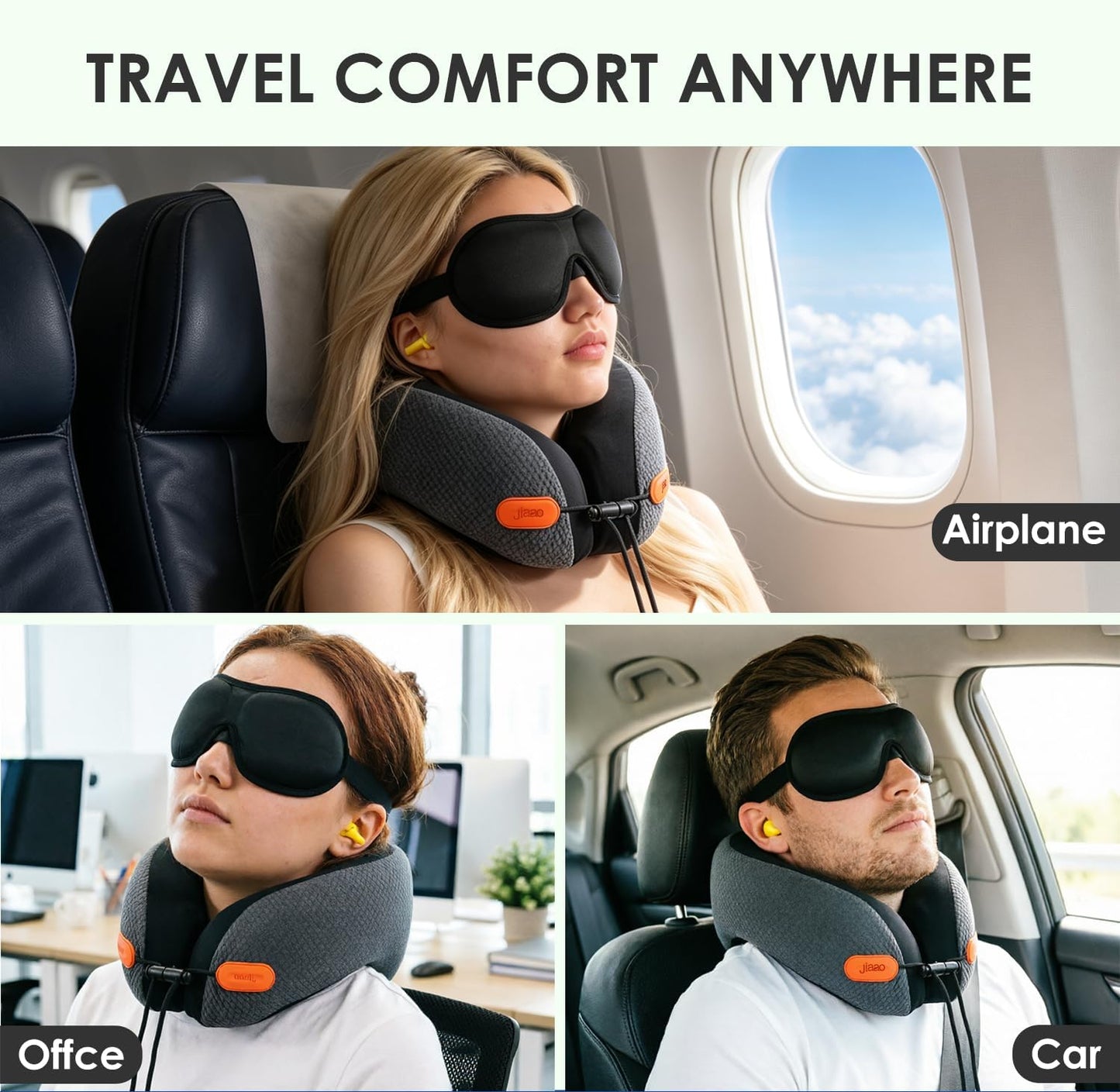 Ergonomic Travel Pillow,100% Memory Foam Travel Neck Pillow For Airplanes | 360 Neck & Chin Support Airplane Pillow For Long Flights,Airplane Travel Essentials With 3d Eye Mask, Earplugs,Carry Case
