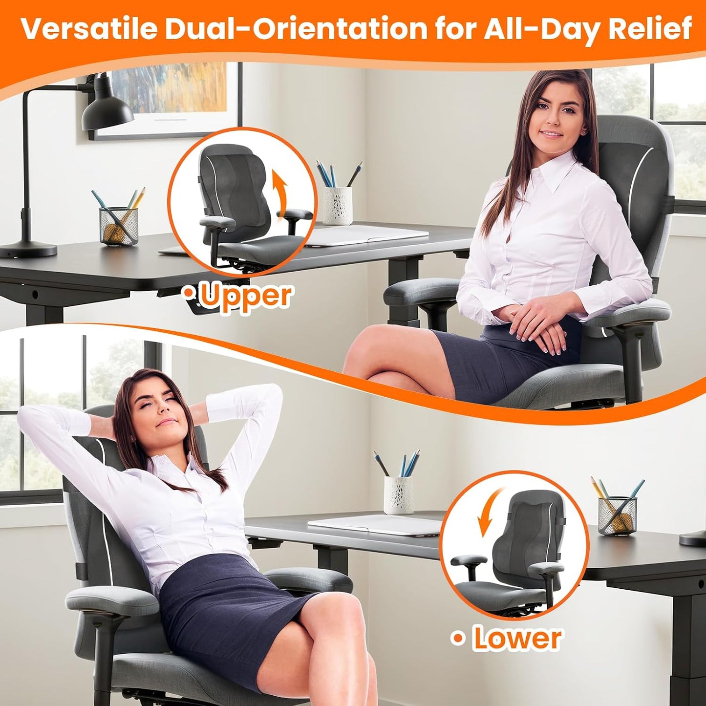 CloudBliss Ergonomic Lumbar Support Pillow – Memory Foam for Lower Back Pain Relief, Adjustable Straps & Mesh Cover for Office, Gaming, Car & Home Essentials (Grey)