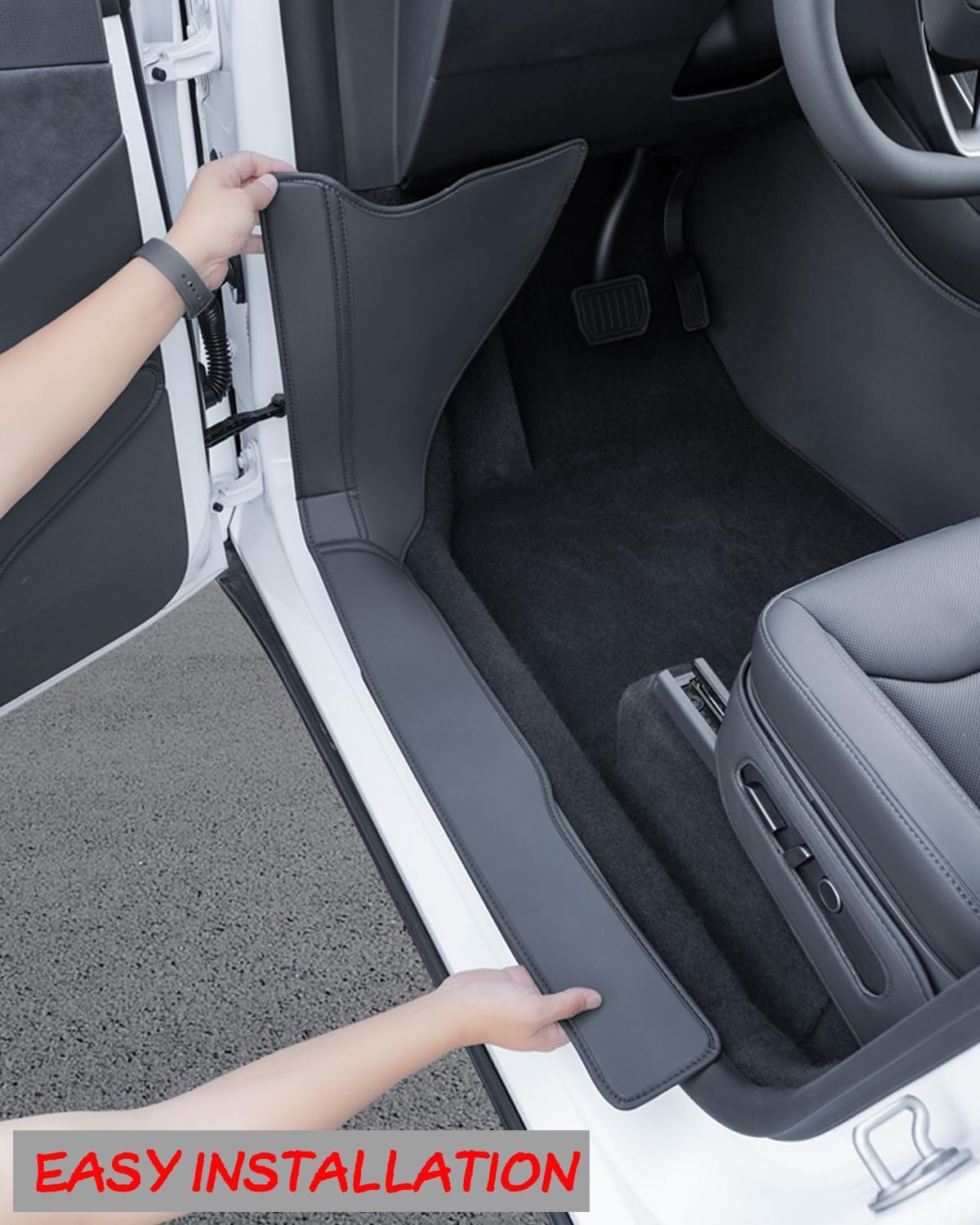 Model Y Juniper Door Sill Protector, 5 Seater Leather Fabric Door Sill Protector Model Y, Front and Rear Door Plus B Pillow Full Protection Door Entry Guards Accessories Set of 6