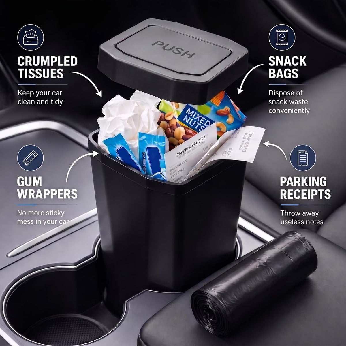 Car Trash Can, 2 Packs Leakproof Mini Car Garbage Can with Lid
