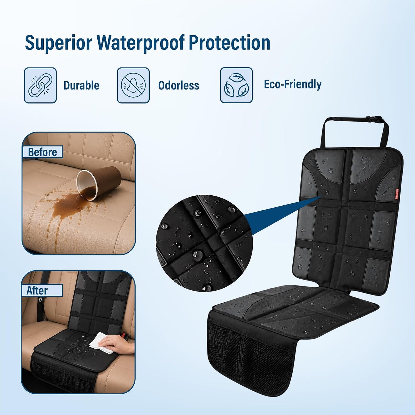 Autobase Car Seat Protector for Child Car Seat | Largest and Thickest Waterproof Backseat Protector for Kids and Pets | Heavy-Duty Non-Slip Rubber Padded Backing (Black, XL – 1 Pack)