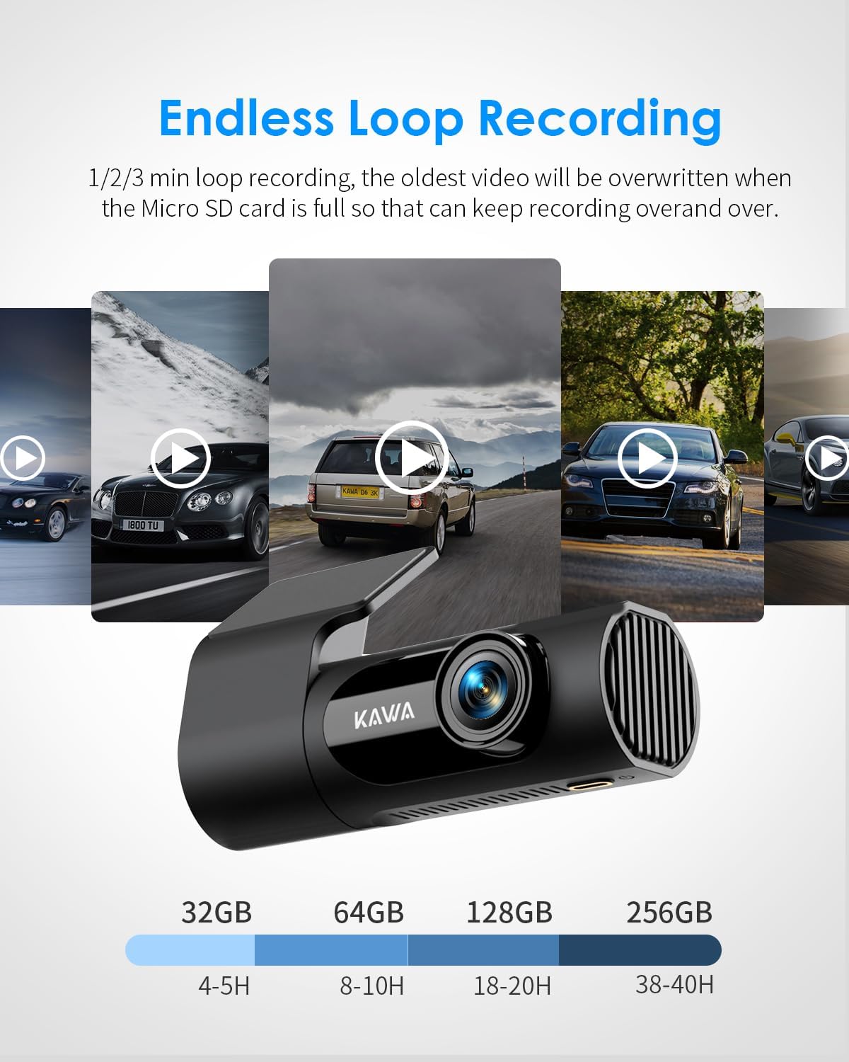 KAWA 3K Dash Cam Front, 360°Rotation, Voice Control, Wi-Fi Dashcam for Cars