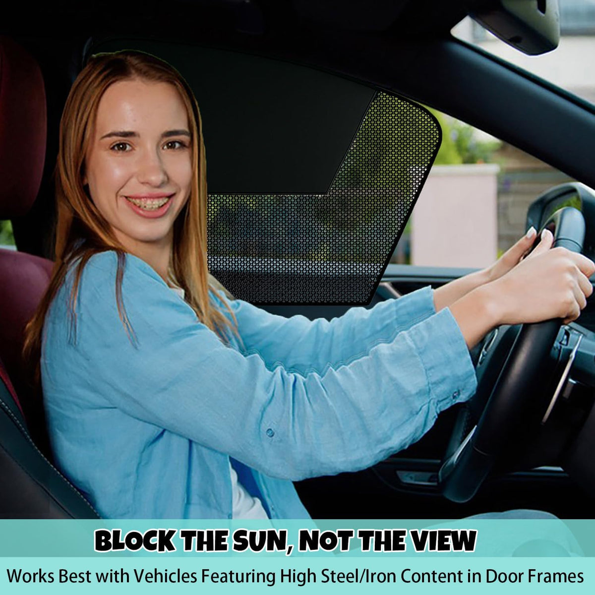 Car Window Shades, 2 Pack Magnetic Half Blackout & Half See-Through Car Sun Shade Side Window, Front Window Cover Block Heat UV Rays Glare for Driver Passenger