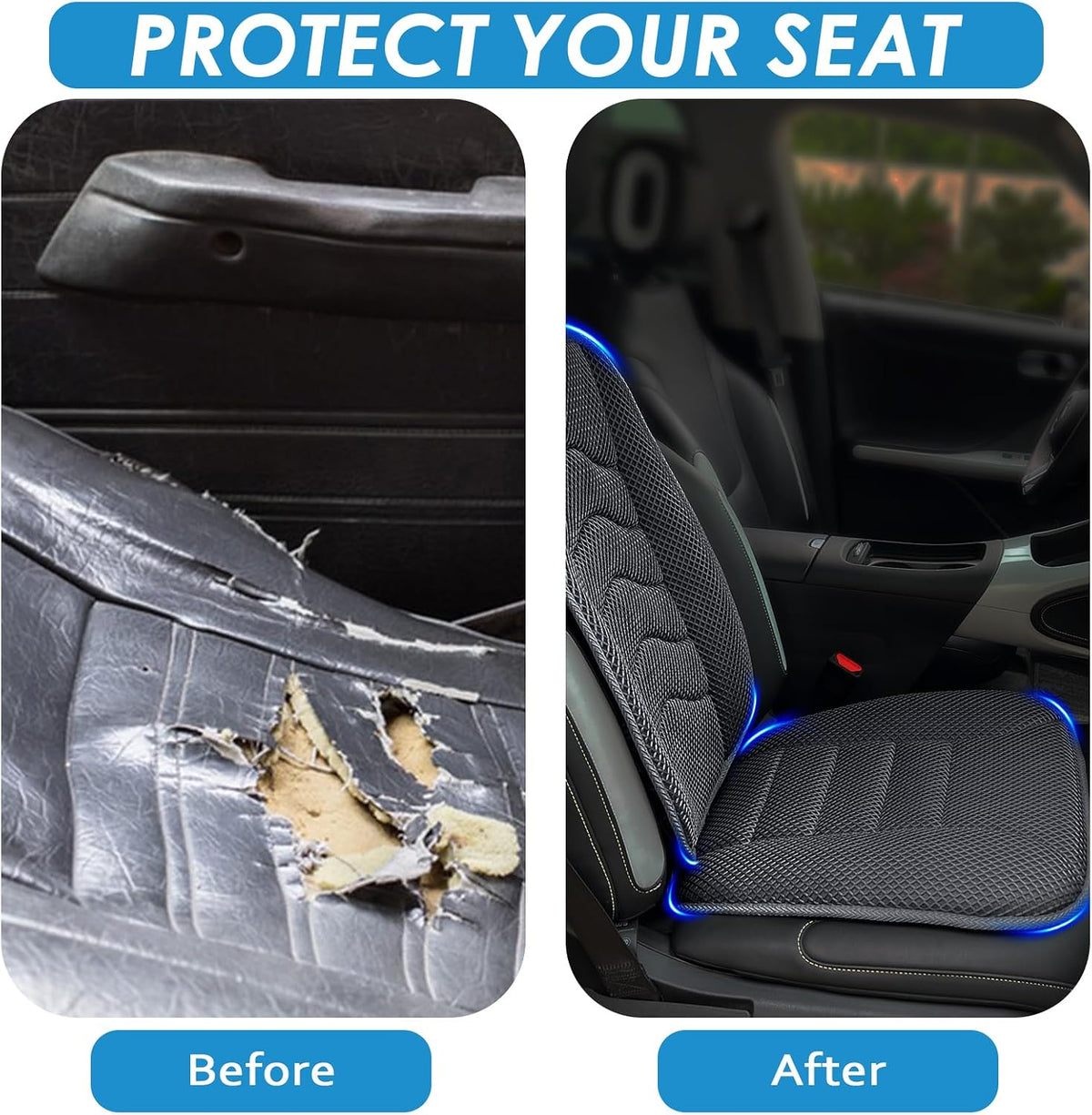AEROiVi Car Seat Cushion with Back Support Pillow,Breathable 3D Air Mesh,Non-Slip Bottom, Lumbar Support Car Seat Cushion for Long Sitting,Comfort Car Seat Protector,Car Seat Pad Works with Truck,SUV