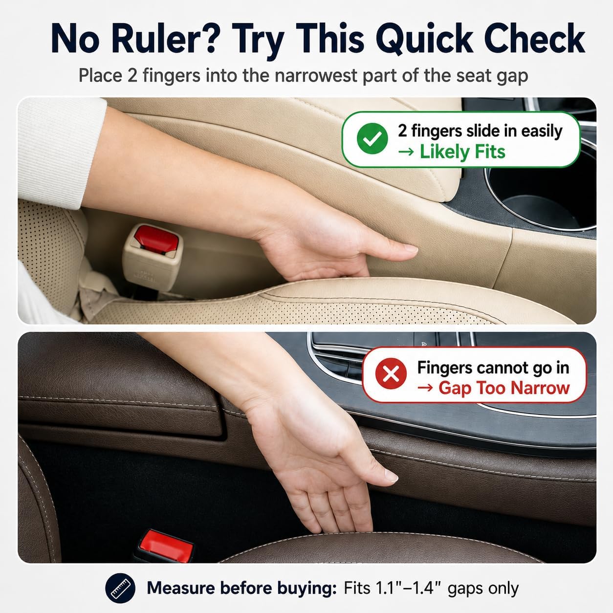 Car Seat Gap Filler 2 Pack, Upgraded 3-in-1 Car Seat Gap Plug Organizer with Storage Slot & Hook, Universal Fit No-Drop Seat Side Gap Seam Filler Between Seat & Console for Car, SUV, Truck