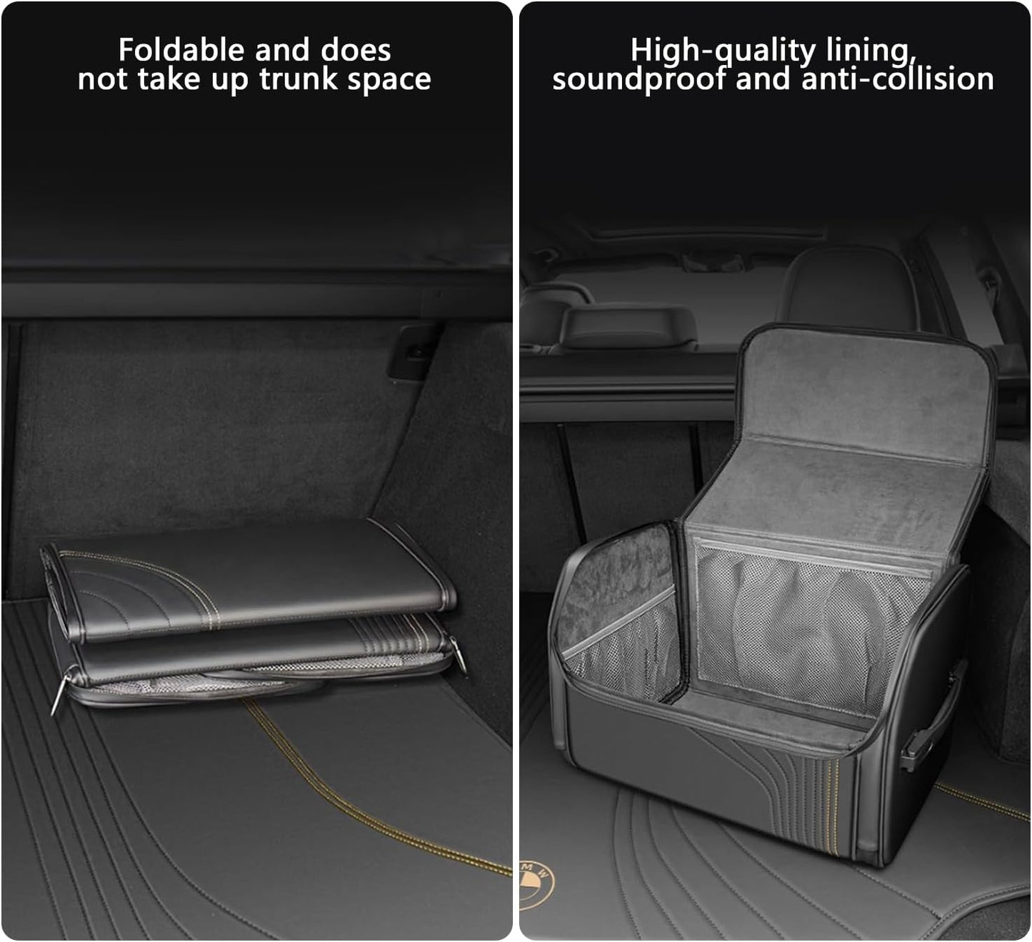 TOPABYTE Car Trunk Organizer with Lid Capacity Collapsible Bag Black, Small | Boot Organization Waterproof Foldable Durable Premium Leather Storage Box Cargo for BMW Jeep SUV Sedan Truck Accessories