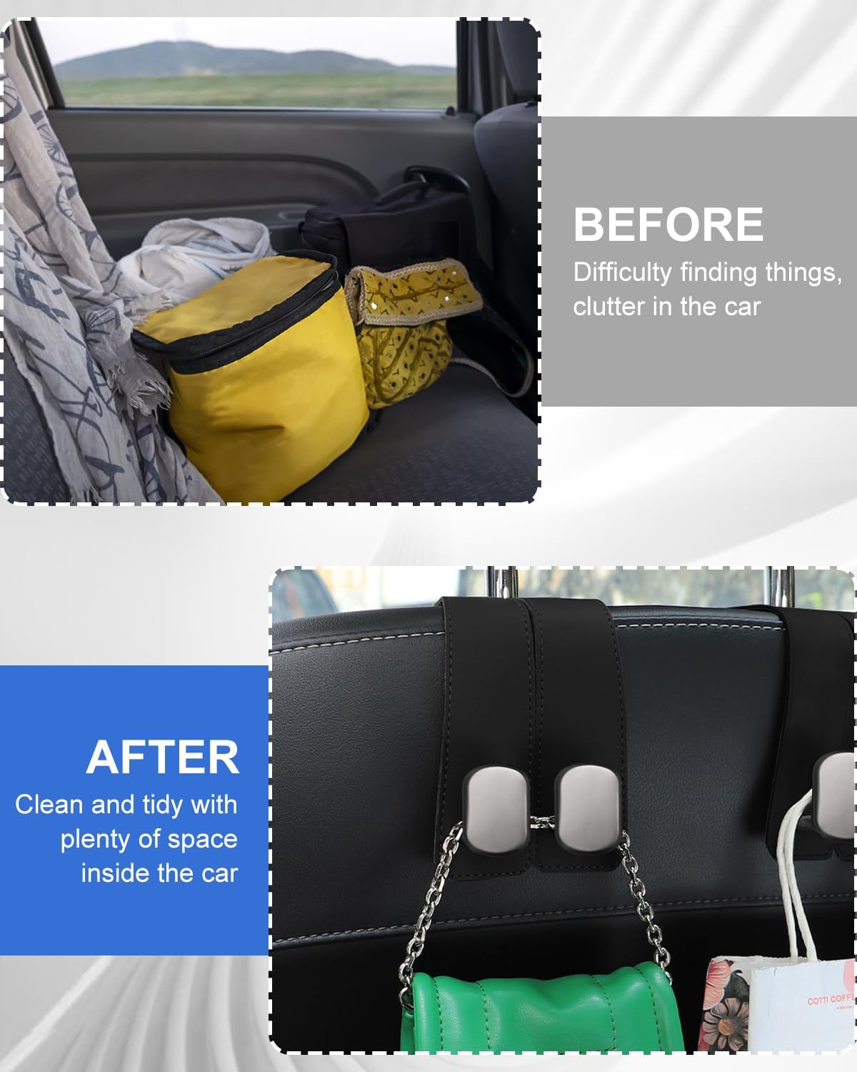 Headrest Hooks for Car, Car Seat Back Organizer Storage Hook, Black
