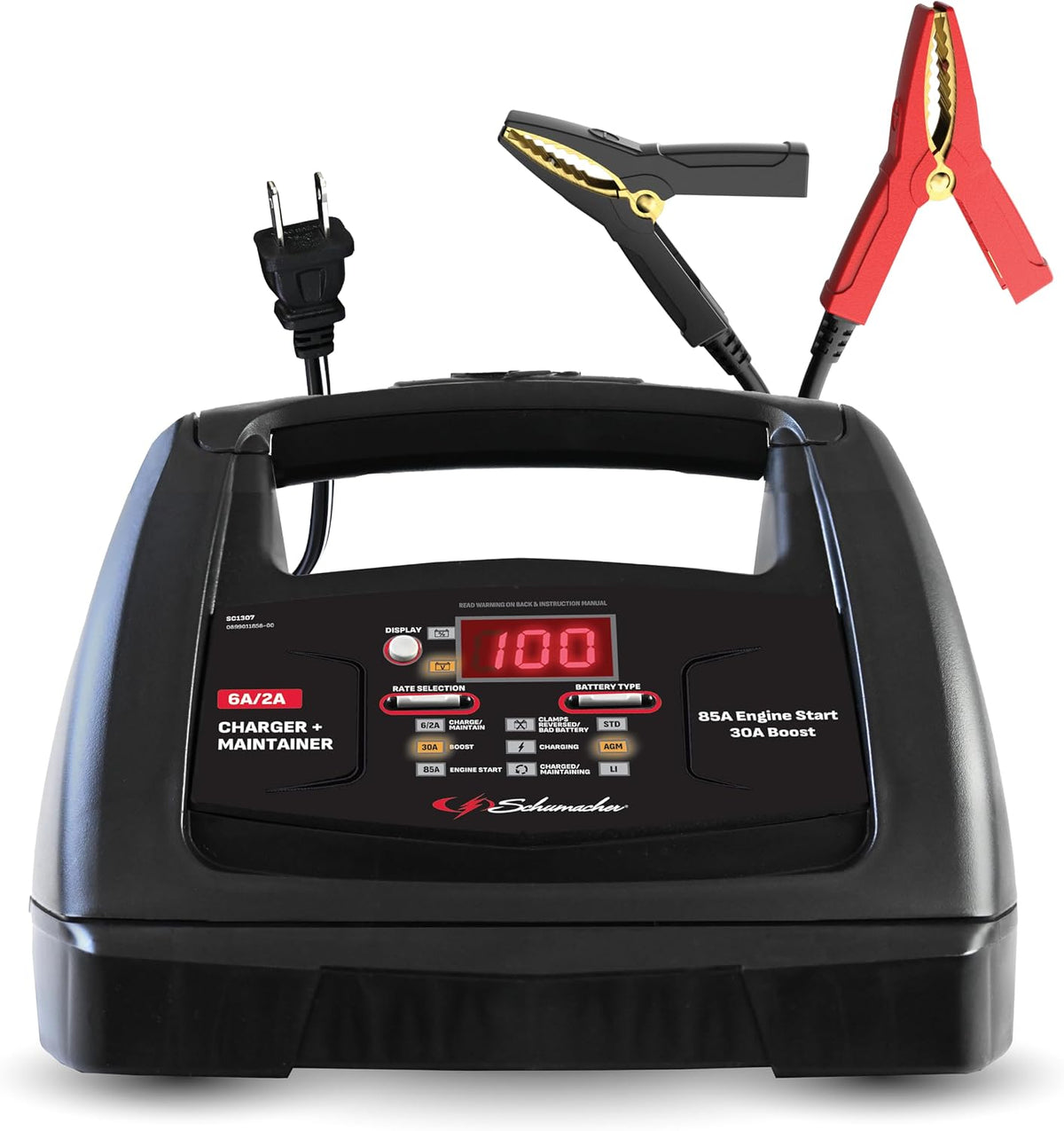 Schumacher Electric 6A Car Battery Charger and 85A Engine Starter, 6-in-1 Solution, Maintainer, 30A Boost, for 6V/12V Power Sport, Automotive, and Marine Batteries, SC1307A