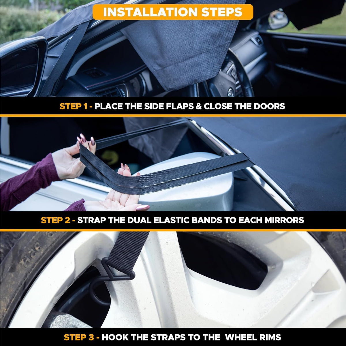 EcoNour Side Mirror Covers (2-Pack) | 210D Oxford Fabric | Side Mirror Winter Protection Cover for Snow and Ice | Universal Fit for Cars, SUVs, Trucks